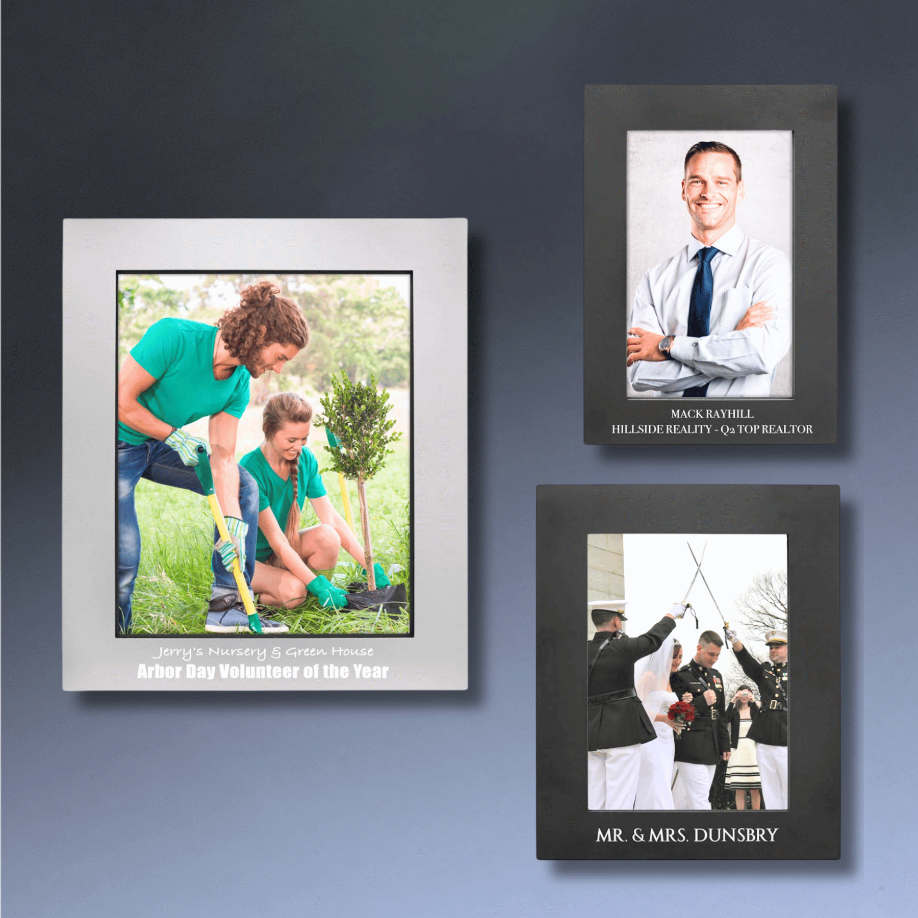 Custom Engraved Aluminum Picture Frames in Modern Styles Black / 4" x 6"