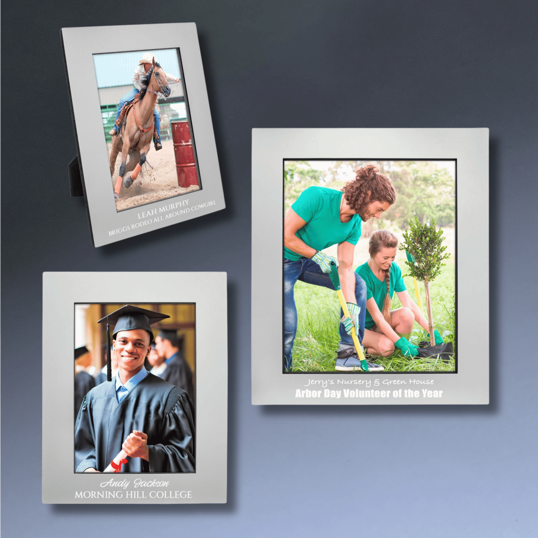 Custom Engraved Aluminum Picture Frames in Modern Styles Black / 4" x 6"