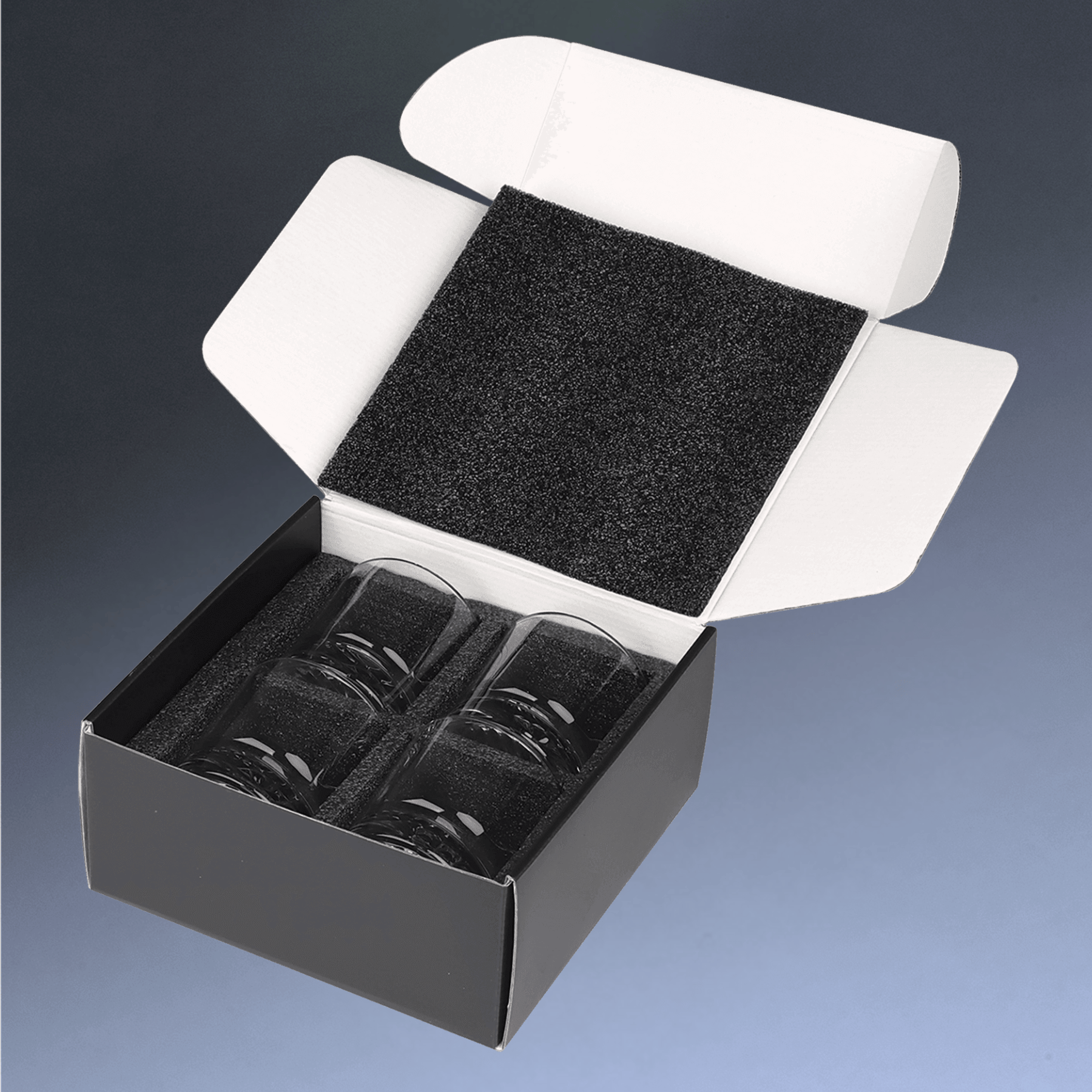 Custom Engraved Whiskey Glasses - Set of 4 Gift Set Square Diamond Cut Bottom / 8 oz.
