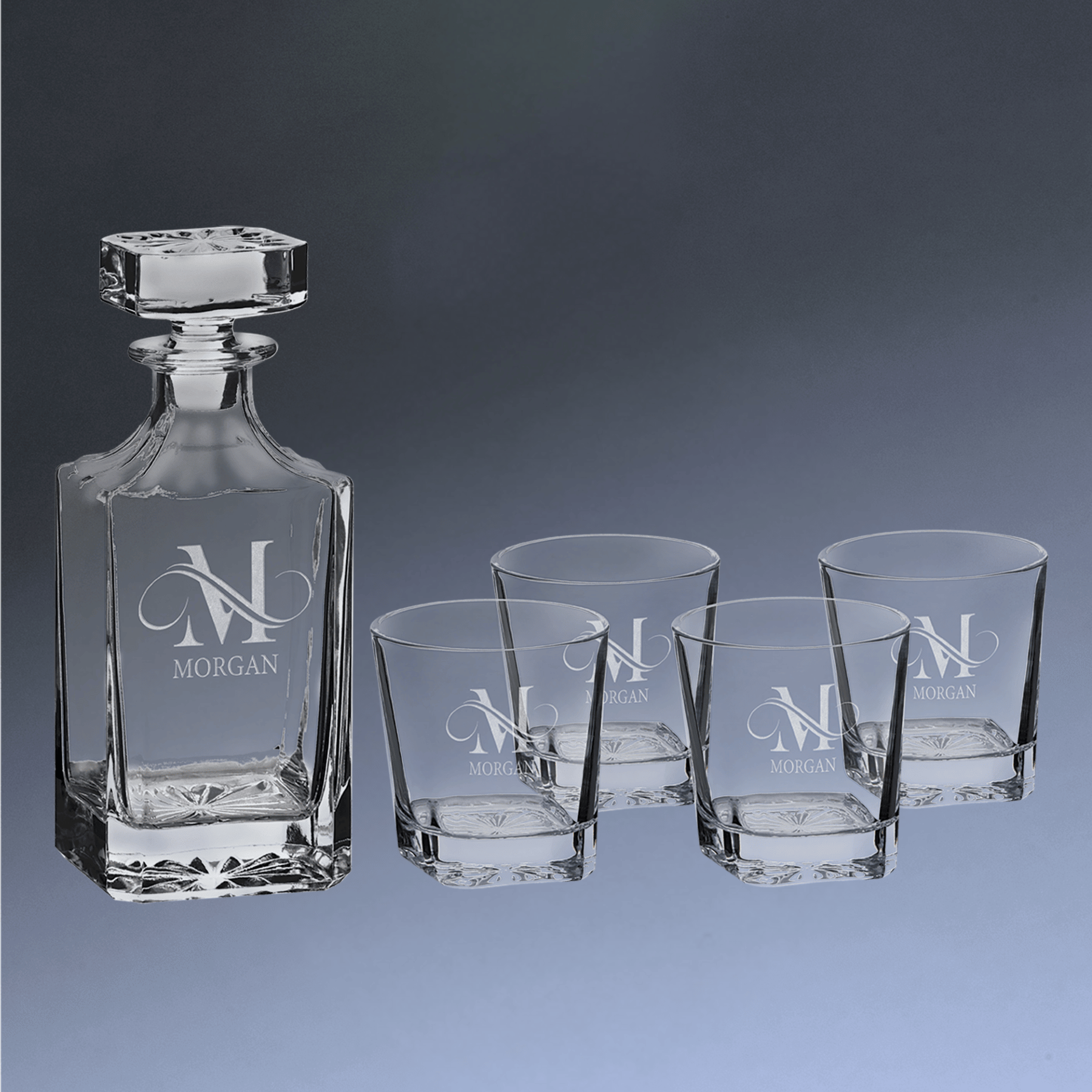 Personalized Glass Decanter Sets With 4 Rocks Glasses & Gift Box 750ml Square Decanter Set (4 11 oz. Glasses)