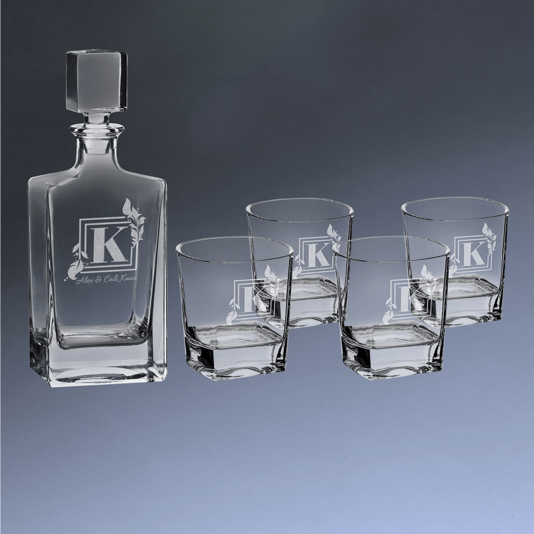Personalized Glass Decanter Sets With 4 Rocks Glasses & Gift Box 810ml Rectangle Decanter Set (4 8 oz. Glasses)