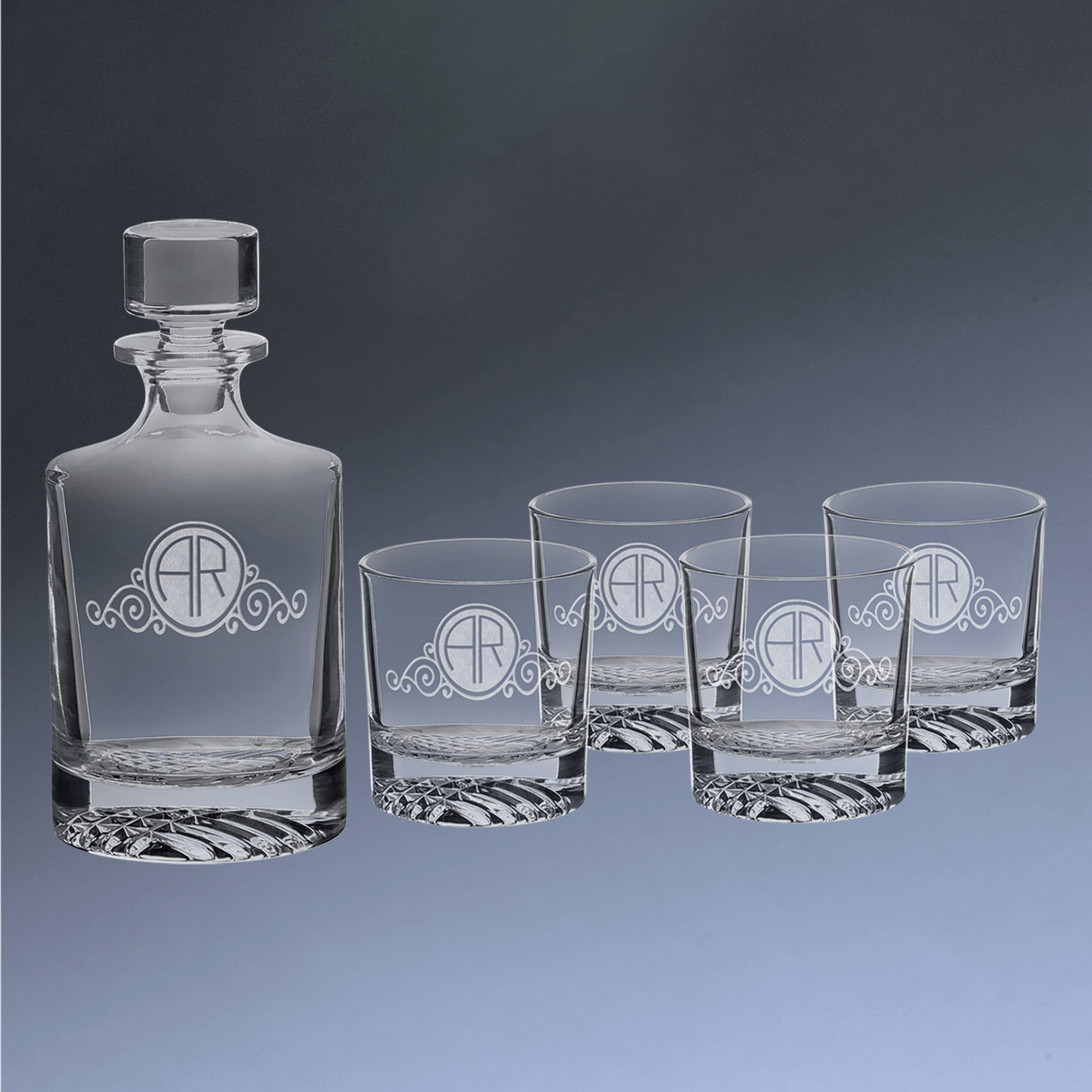Personalized Glass Decanter Sets With 4 Rocks Glasses & Gift Box 850ml Round Decanter Set (4 9 oz. Glasses)
