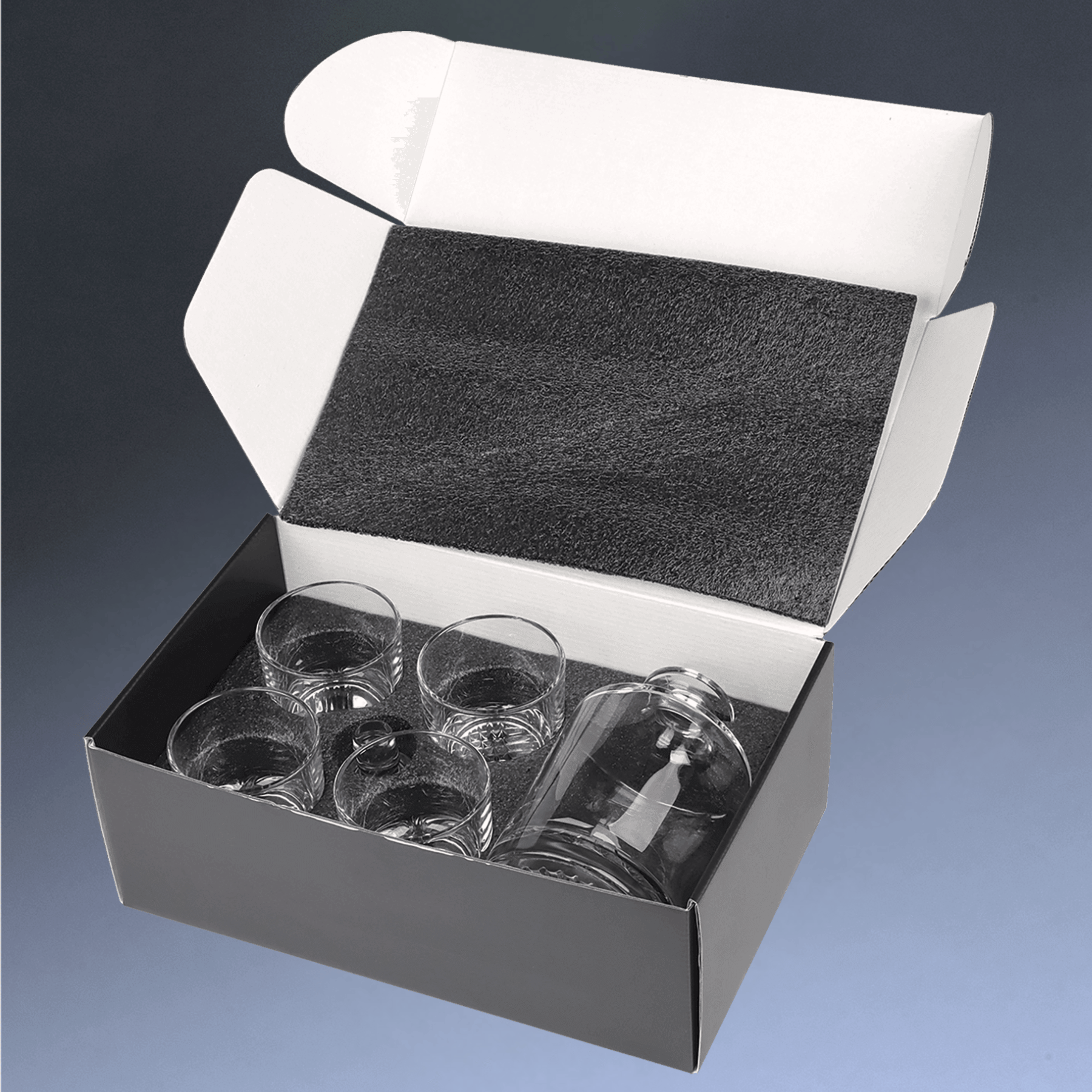 Personalized Glass Decanter Sets With 4 Rocks Glasses & Gift Box 750ml Square Decanter Set (4 11 oz. Glasses)