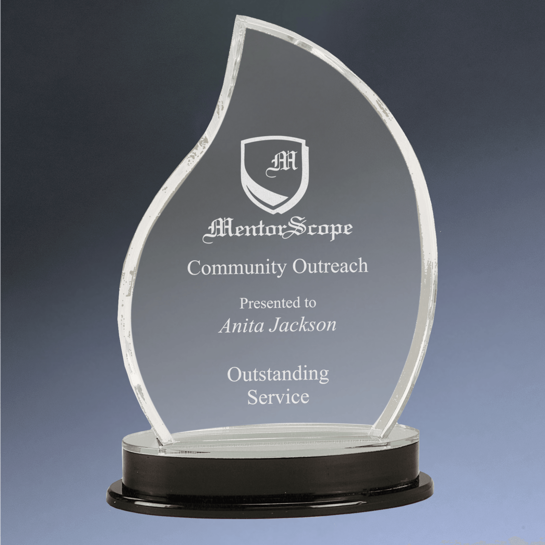 Impress Acrylic Awards with Color Mirror Base and Custom Engraving Flame / Silver / 5 1/2" x 9 1/4"