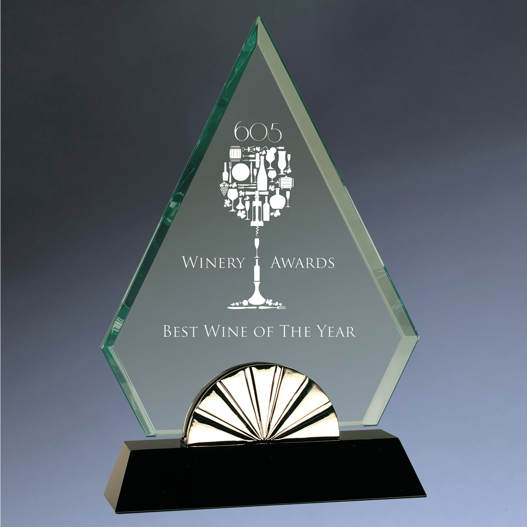 Horizon Glass Awards with Silver Accents and Custom Engraving Diamond / 9"