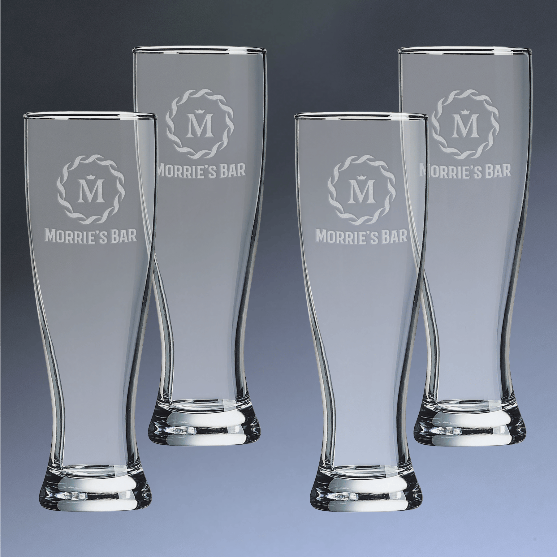 Custom Engraved Pilsner Glass - Personalized Beer Glasses Set of 4 / 16 oz.