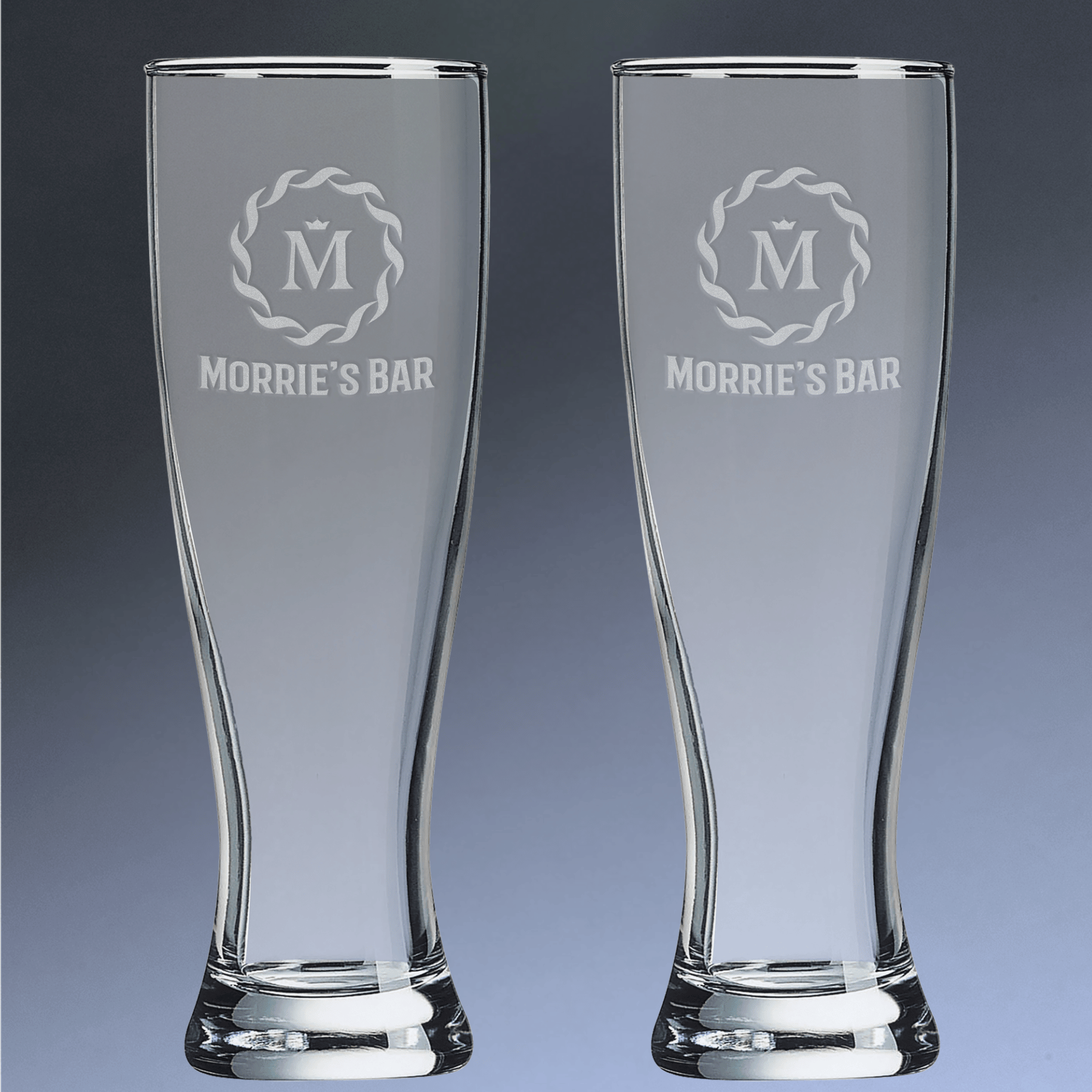 Custom Engraved Pilsner Glass - Personalized Beer Glasses Set of 2 / 16 oz.