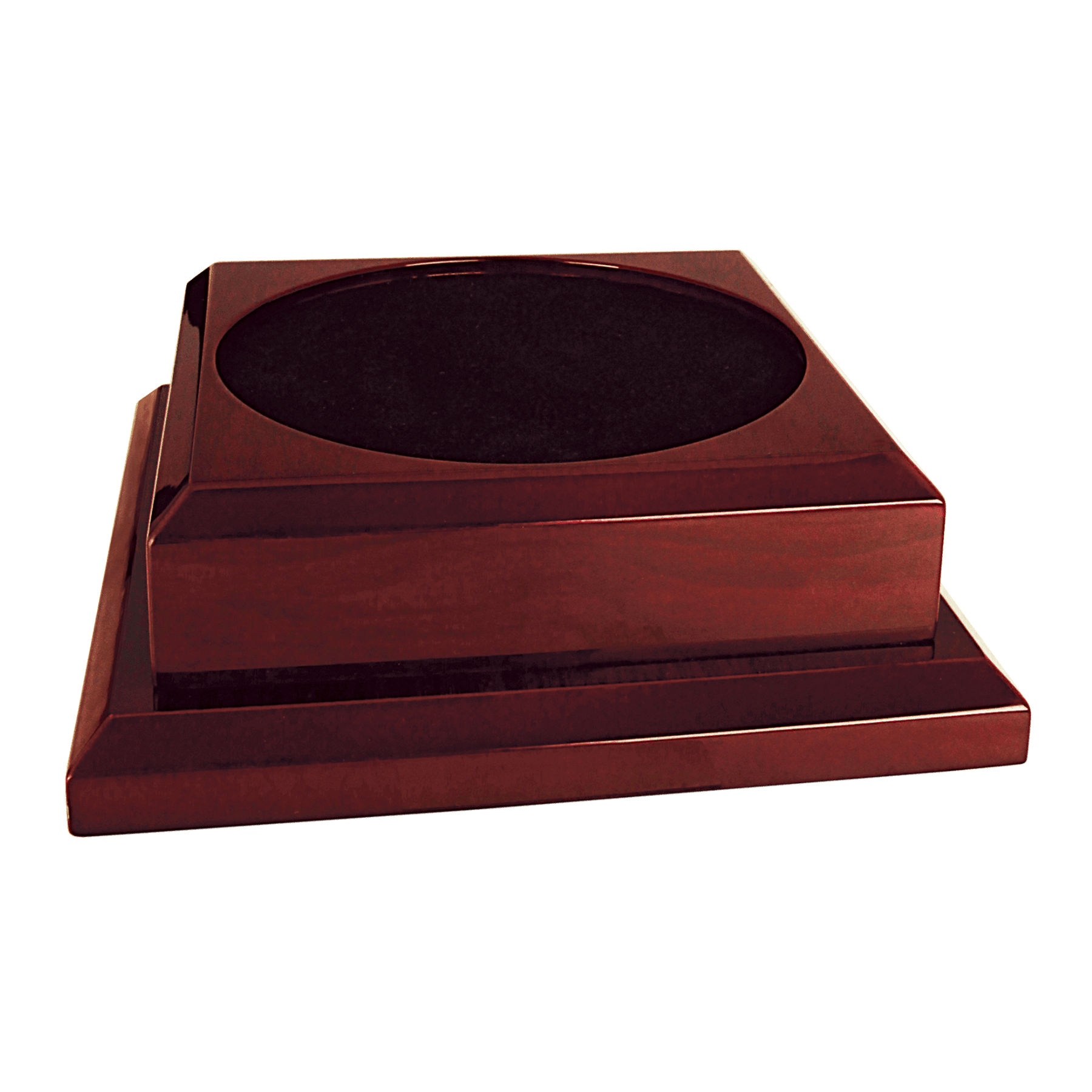Engraved Royal Piano Finish Pedestal Base for Vases, Awards & Trophies Rosewood Piano Finish / 9" x 9" (Round Inset is 6 1/2" diameter and 1/8" deep)