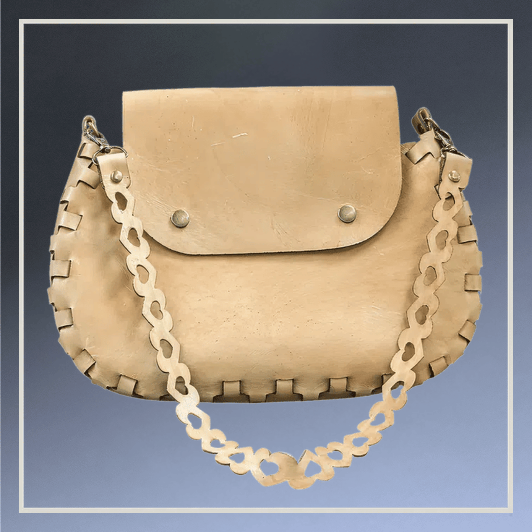 Hand-Crafted Leather Purses and Clutches Black - Sweetheart (11" x 9.5") / 22" Strap / Bronze Clasp