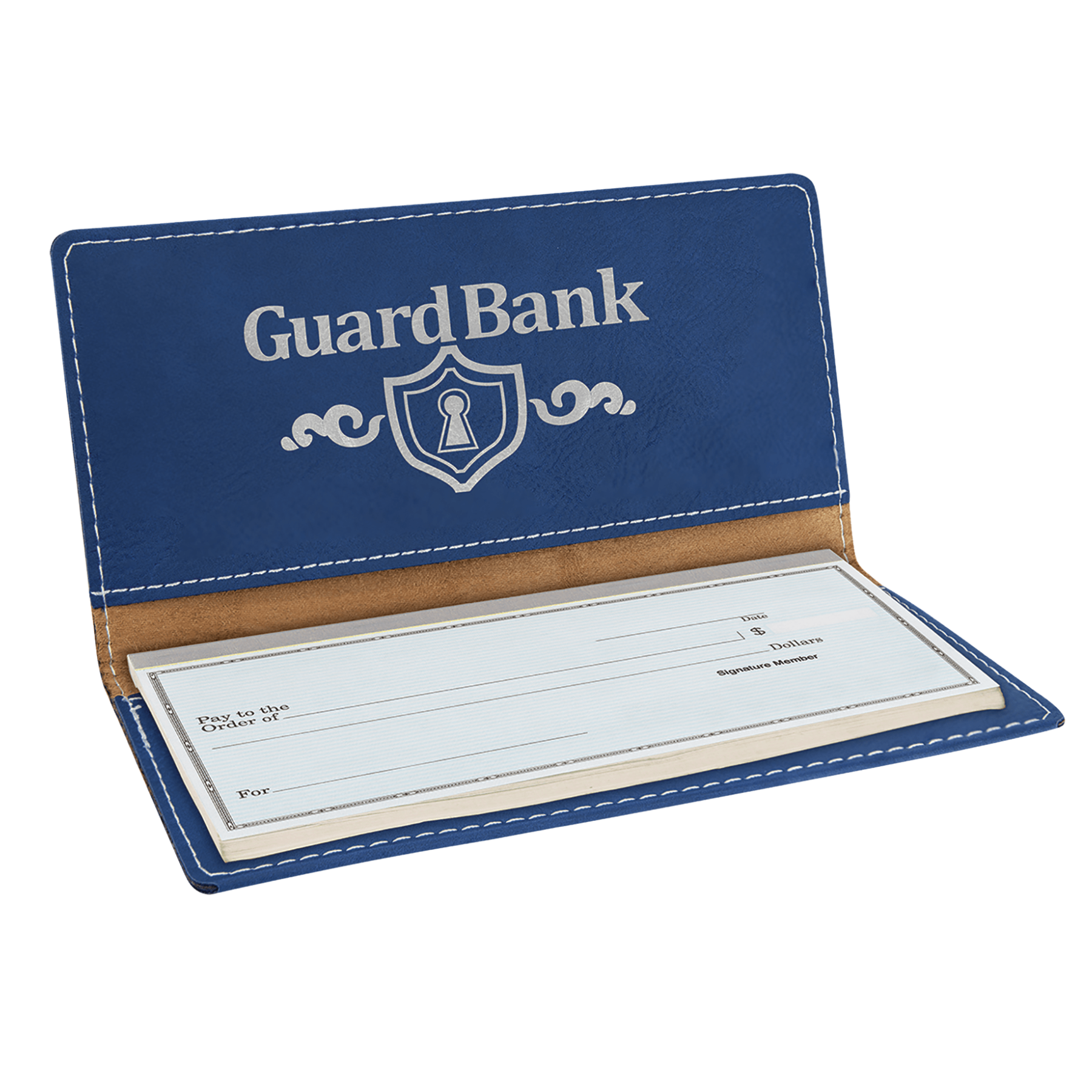 Personalized Checkbook Cover in Leatherette Colors Blue/Silver