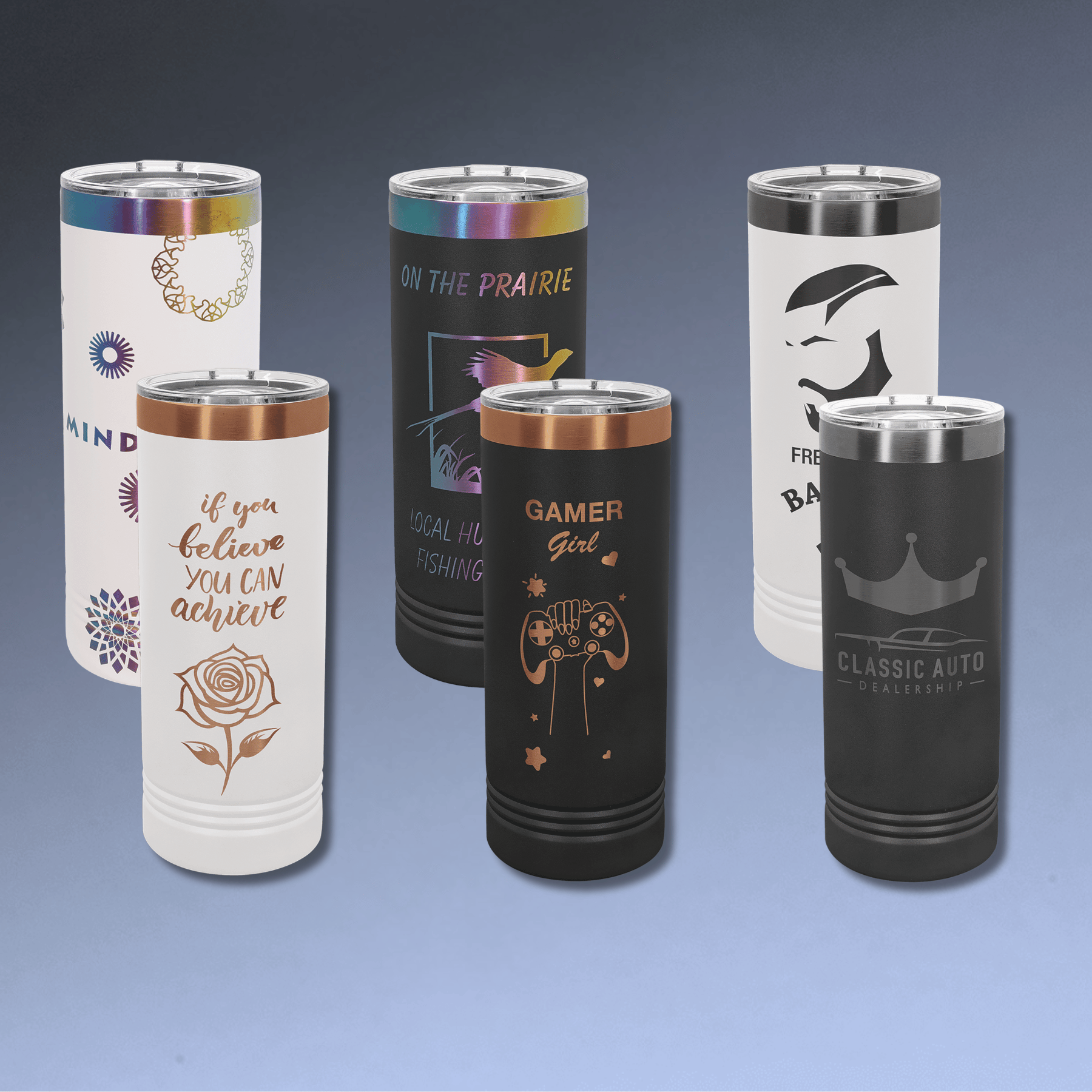 Personalized Skinny Tumblers – 2X Insulated Drinkware Powder Coated / Purple / Skinny Tumbler