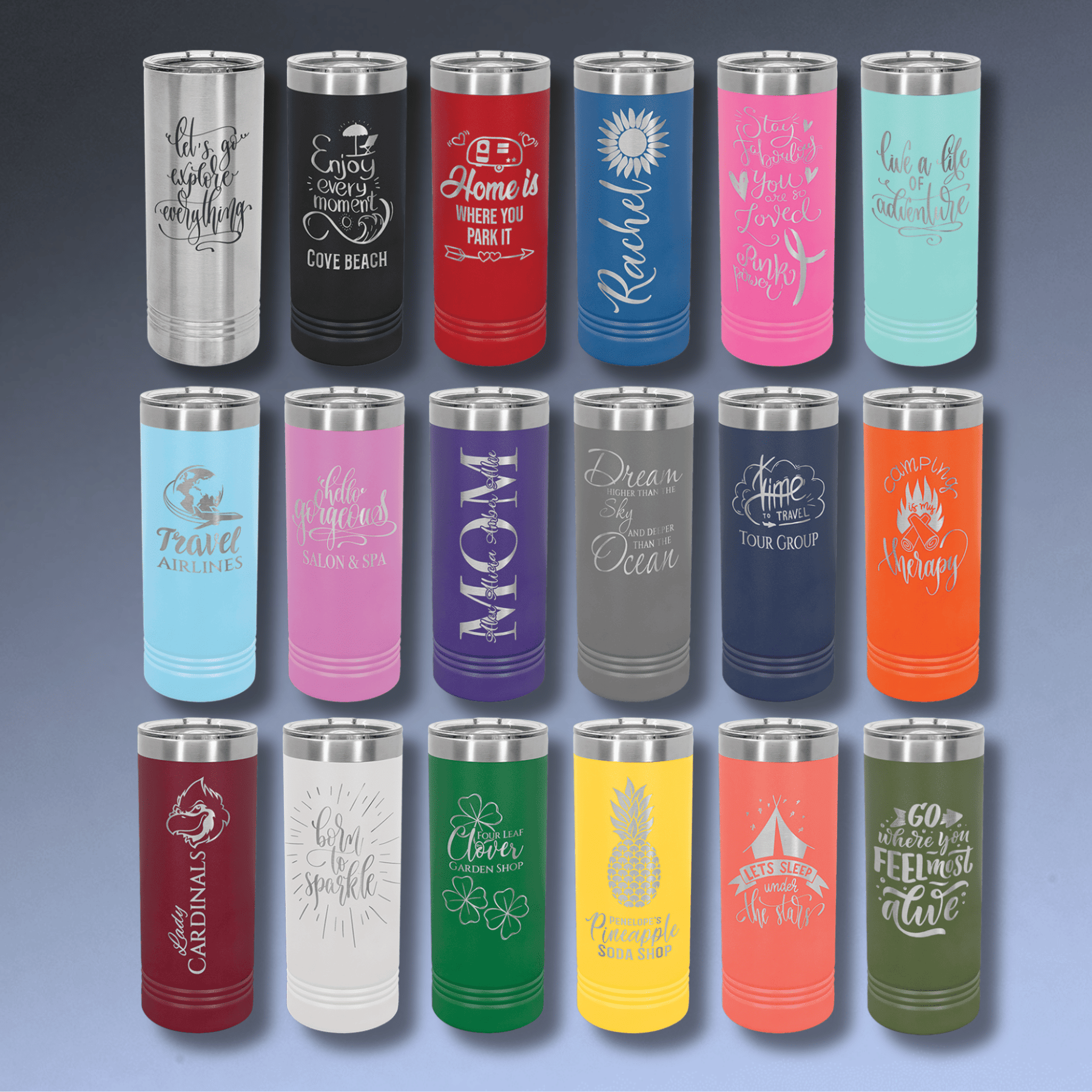 Personalized Skinny Tumblers – 2X Insulated Drinkware Powder Coated / Purple / Skinny Tumbler