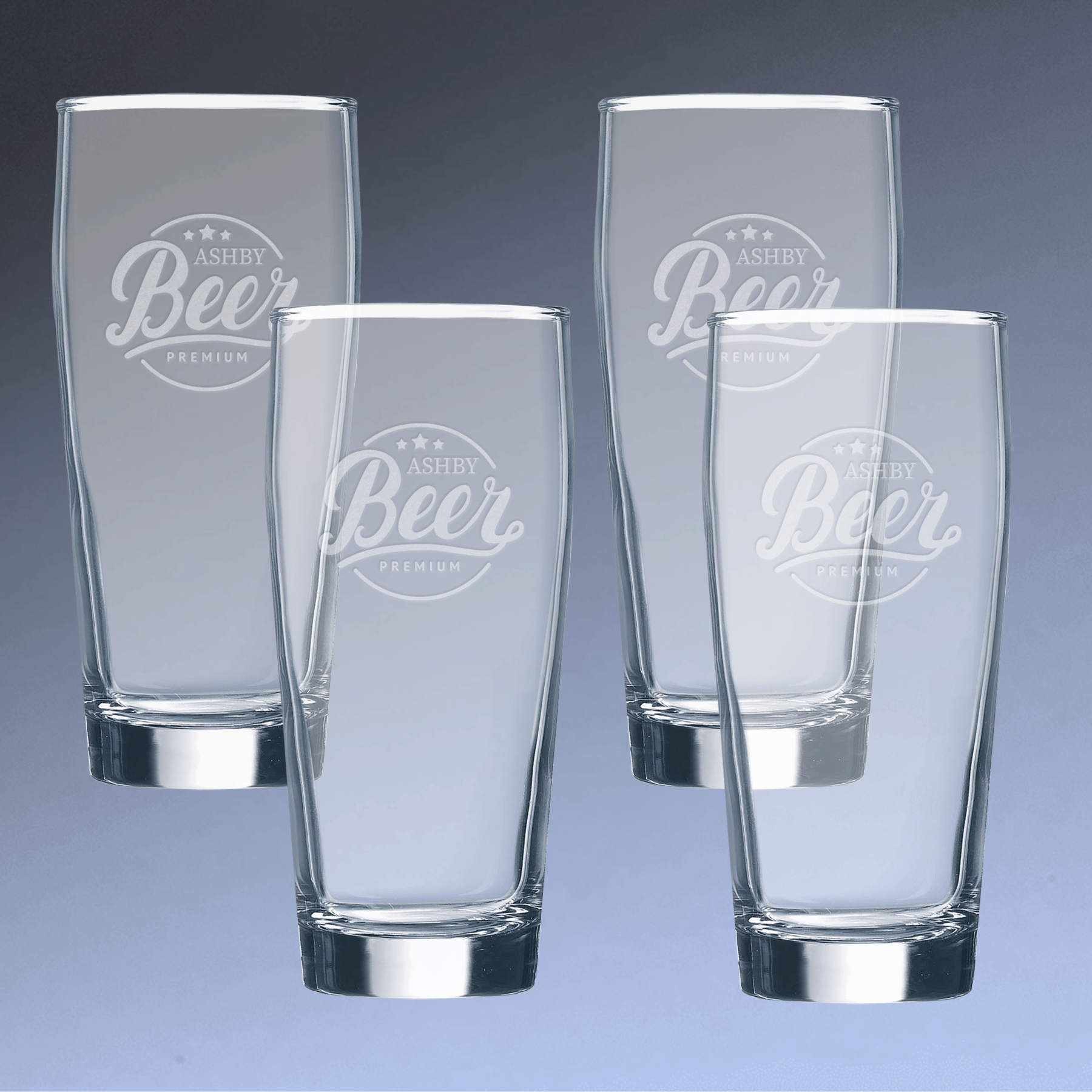 Custom Engraved Willi Becher Glass – Personalized Beer Glass Set of Four / 16 oz.