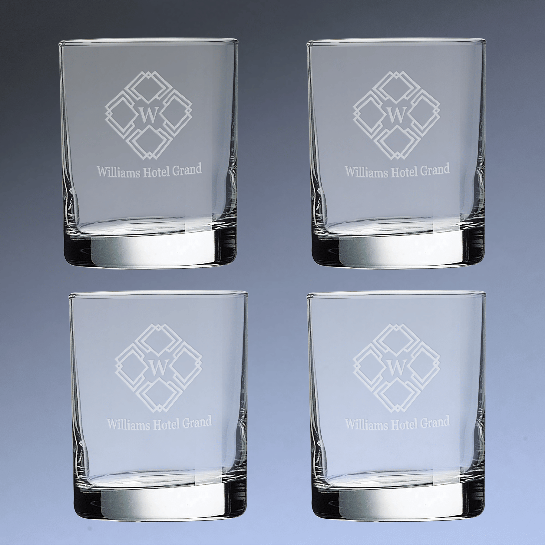 Personalized Whiskey Glass - On-the-Rocks Cocktail or Juice Glassware Classic / Set of Four / 10.5 oz.