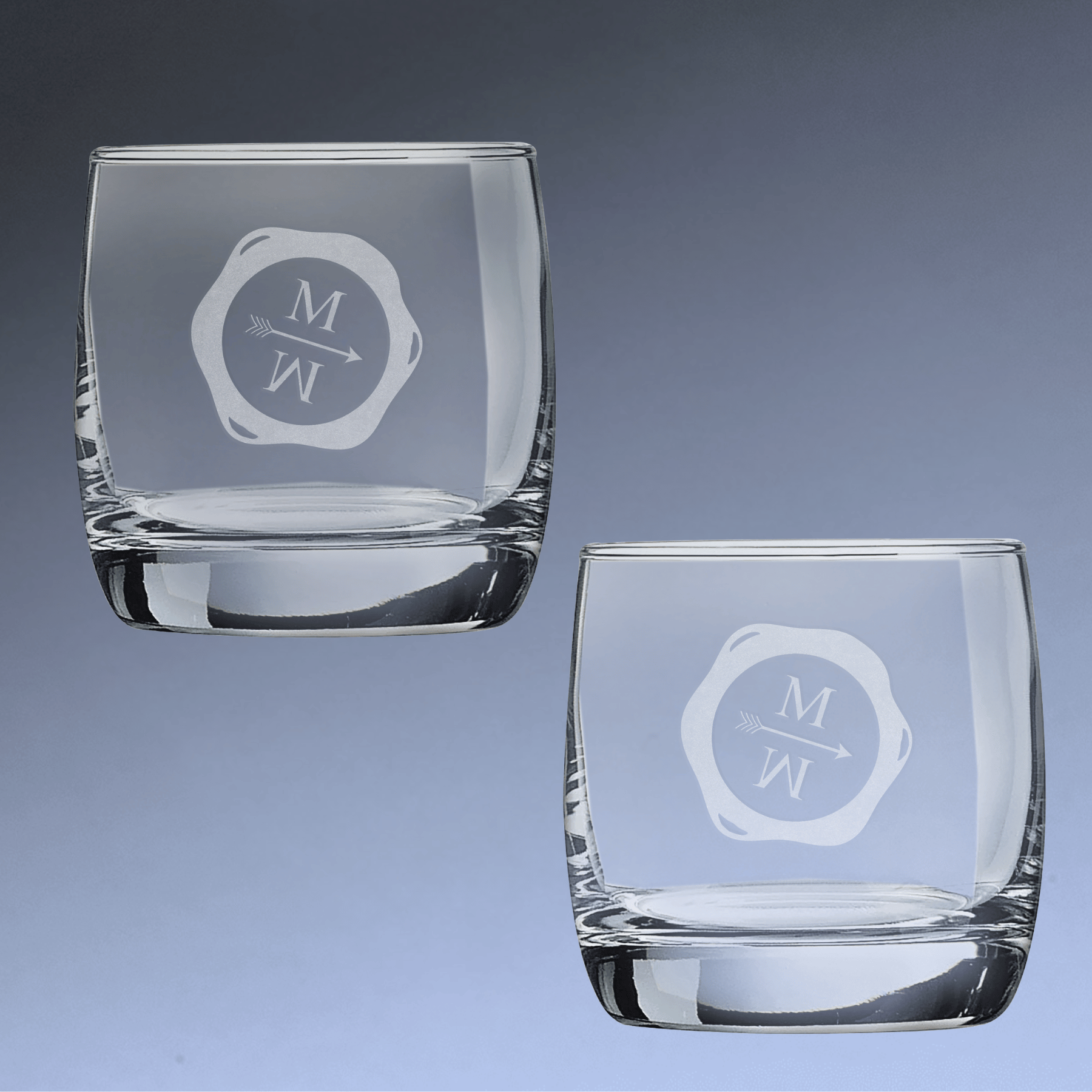 Personalized Whiskey Glass - On-the-Rocks Cocktail or Juice Glassware Rounded / Set of Two / 10 oz.