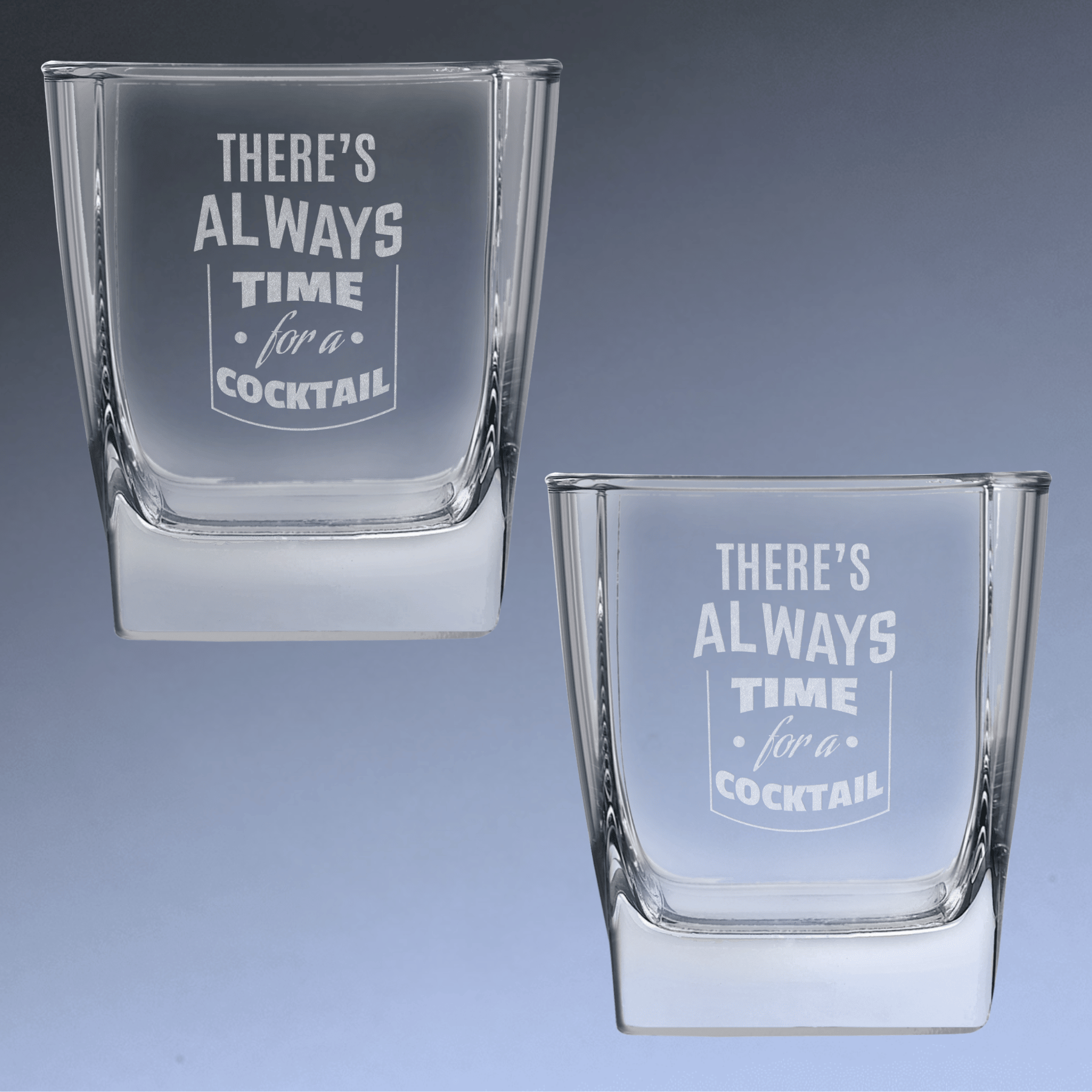 Personalized Whiskey Glass - On-the-Rocks Cocktail or Juice Glassware Square / Set of Two / 10.5 oz.