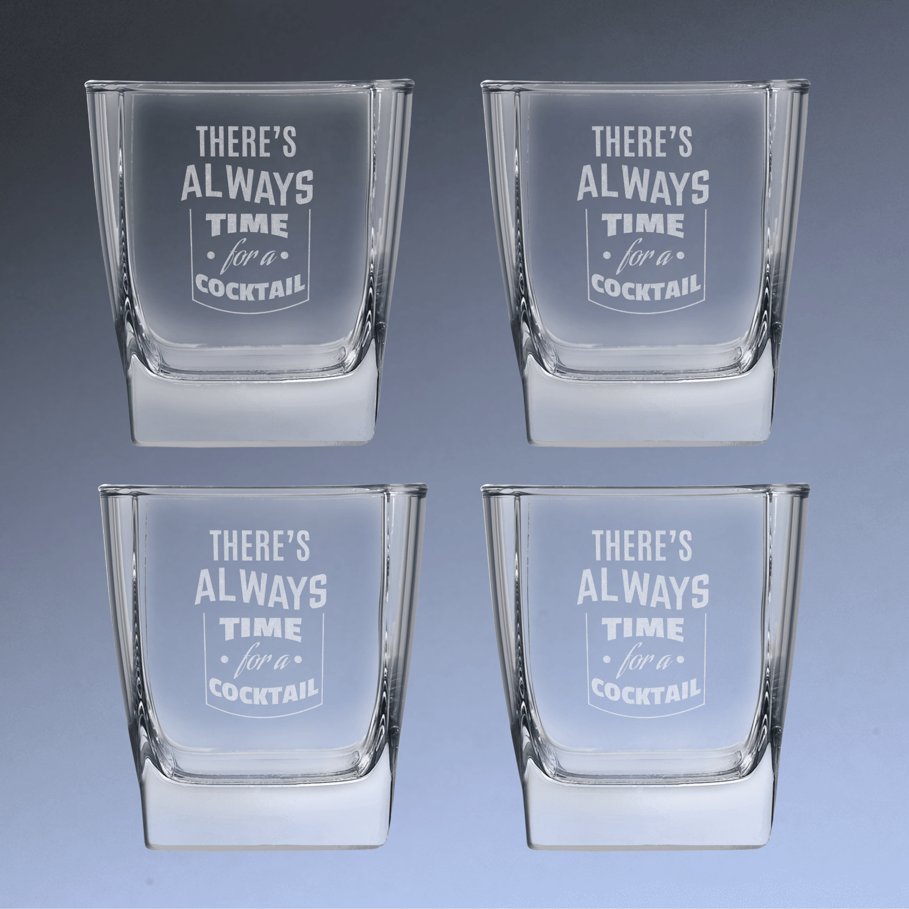 Personalized Whiskey Glass - On-the-Rocks Cocktail or Juice Glassware Square / Set of Four / 10.5 oz.