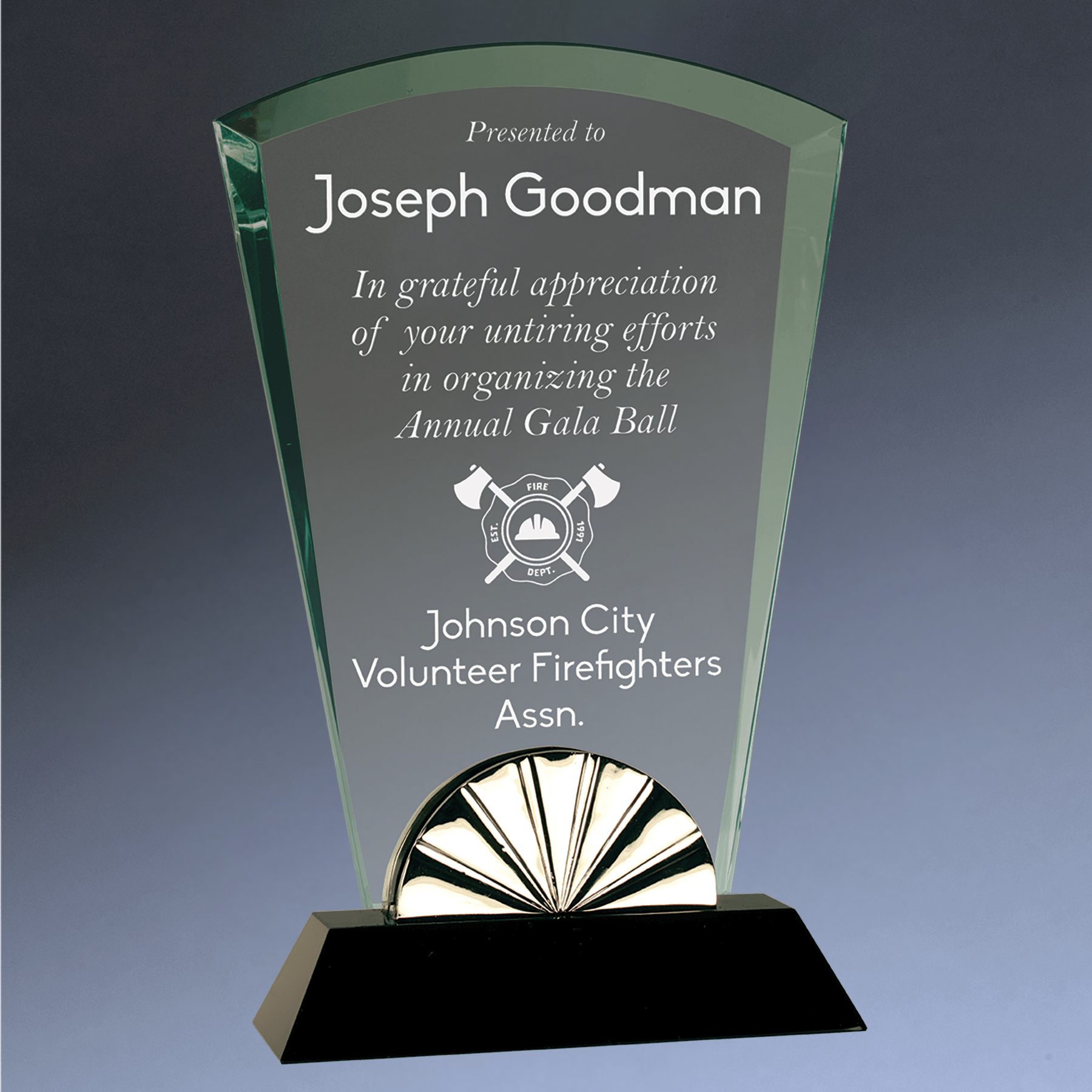 Horizon Glass Awards with Silver Accents and Custom Engraving Fan / 9"