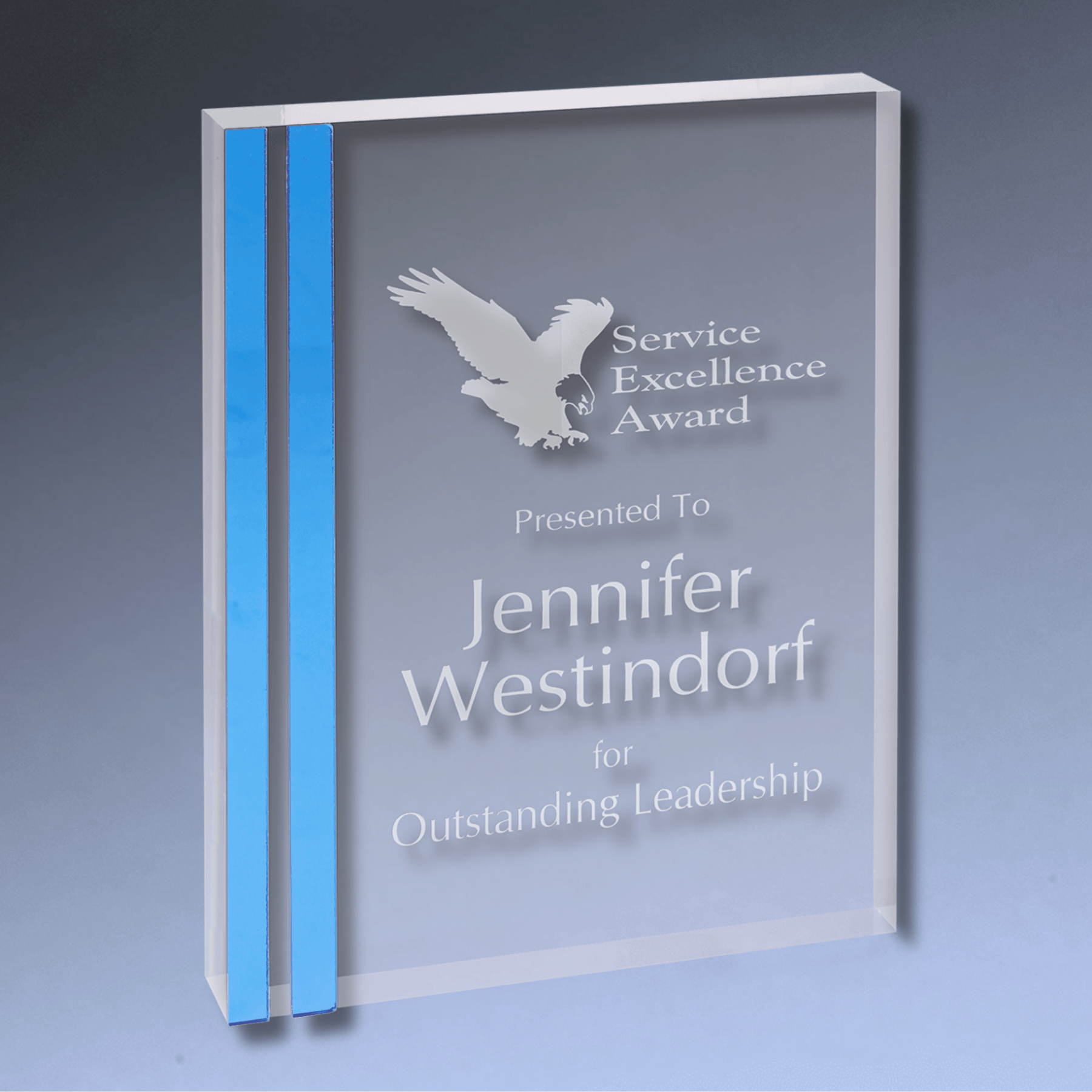 Rectangle Color-Edge Acrylic Award – Custom Engraved in Blue, Gold or Silver Blue / 4" x 6"