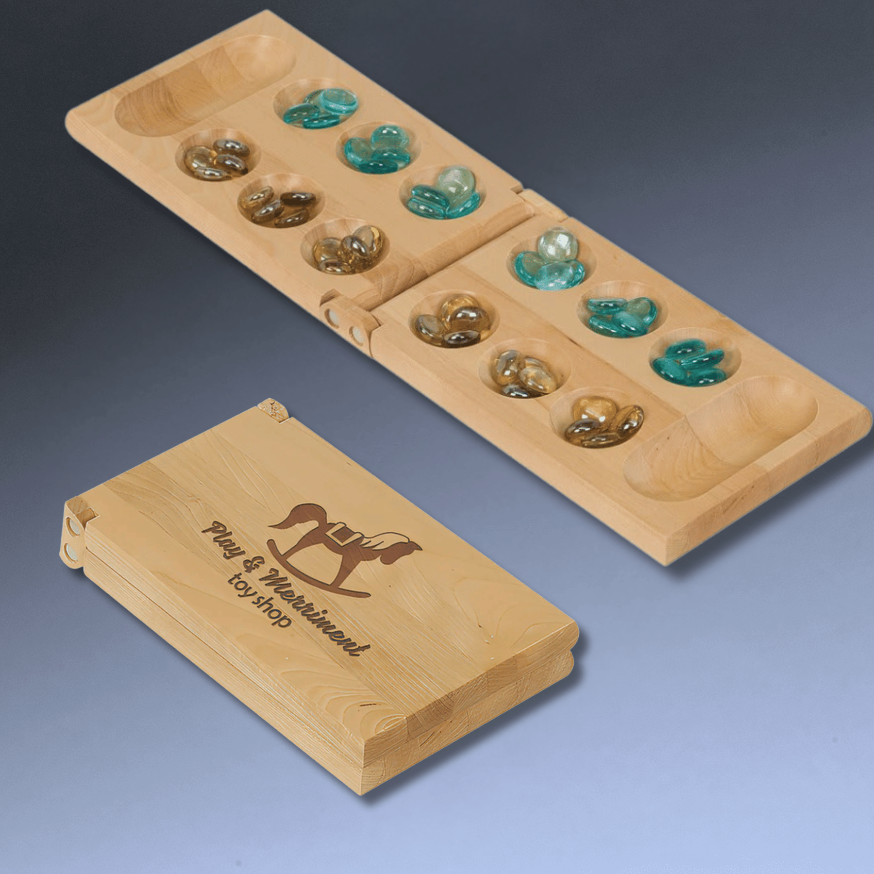 Custom Engraved Mancala Gift Set - Personalized Wood Games When open: 17 1/4"(L) x 5 1/8"(W)