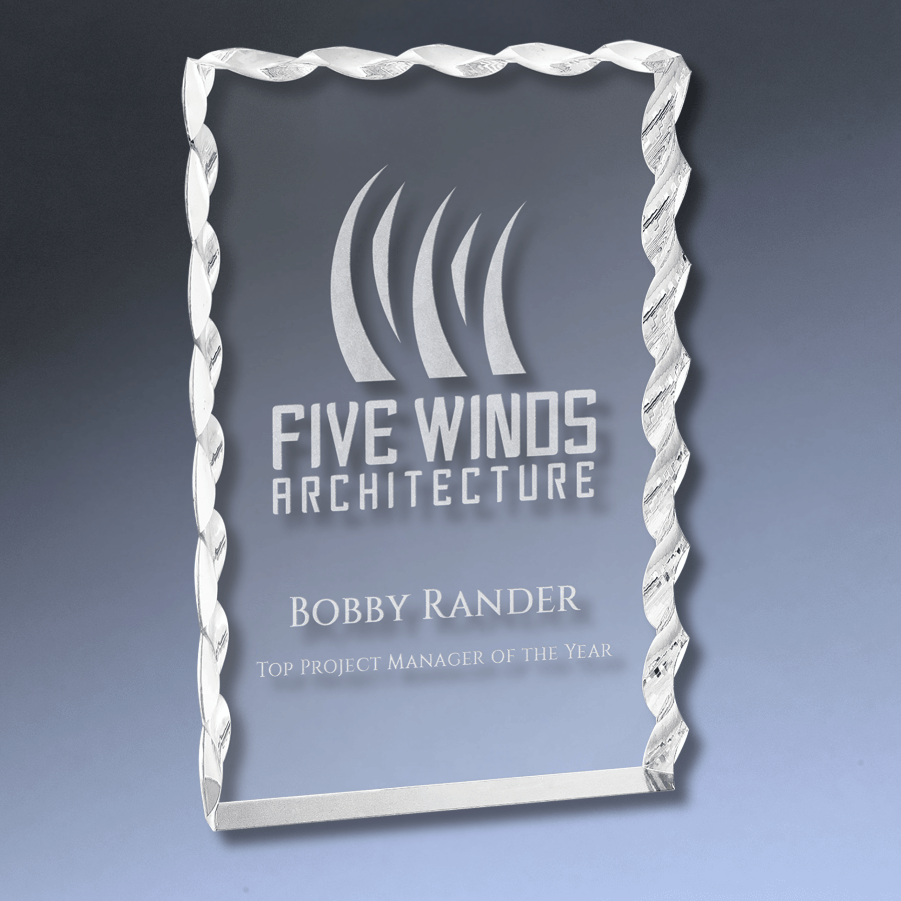 Wave Edge Acrylic Awards - Custom Engraved with Color Accents Silver / 4" x 6"