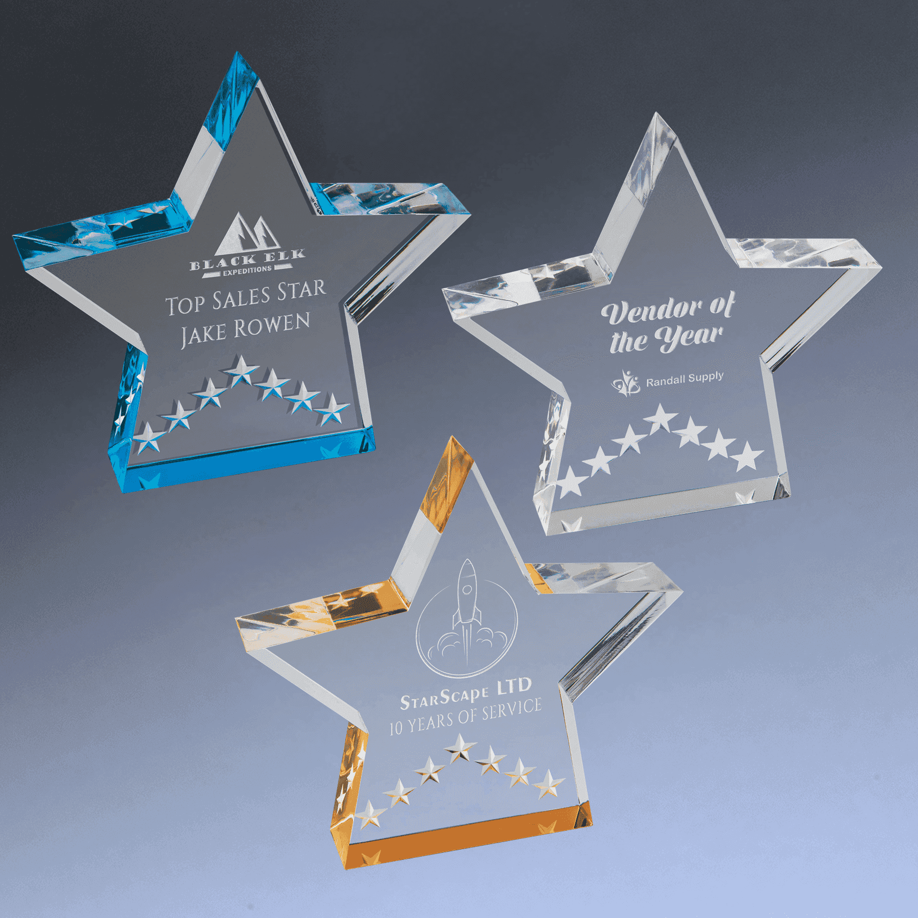 Color Edge Star Acrylic Performance Award - Self-Standing in 3 Colors Blue / 5"