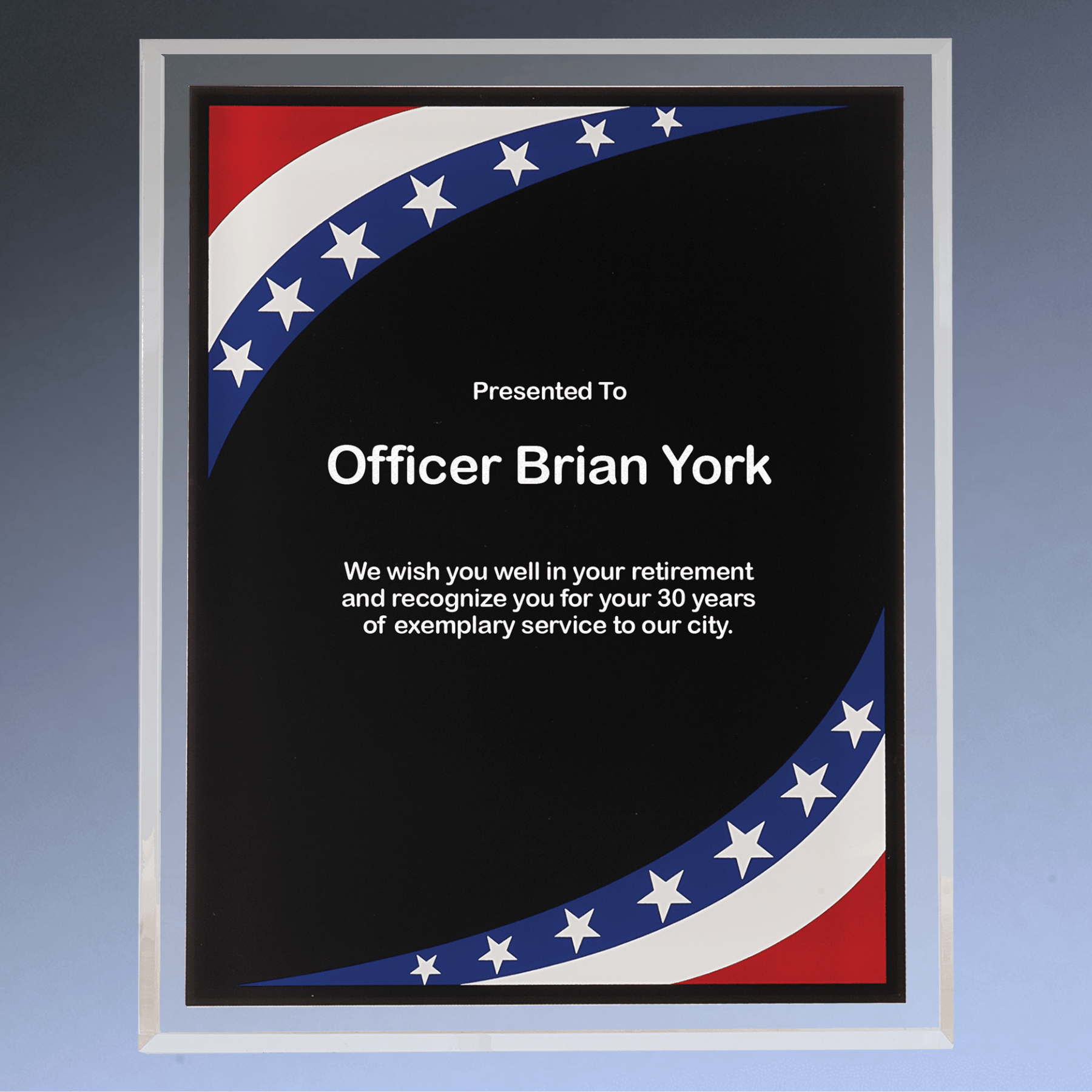 Acrylic Award Plaque – Marble, Stars & Stripes or Solid Black 7" x 9" / Black Marble