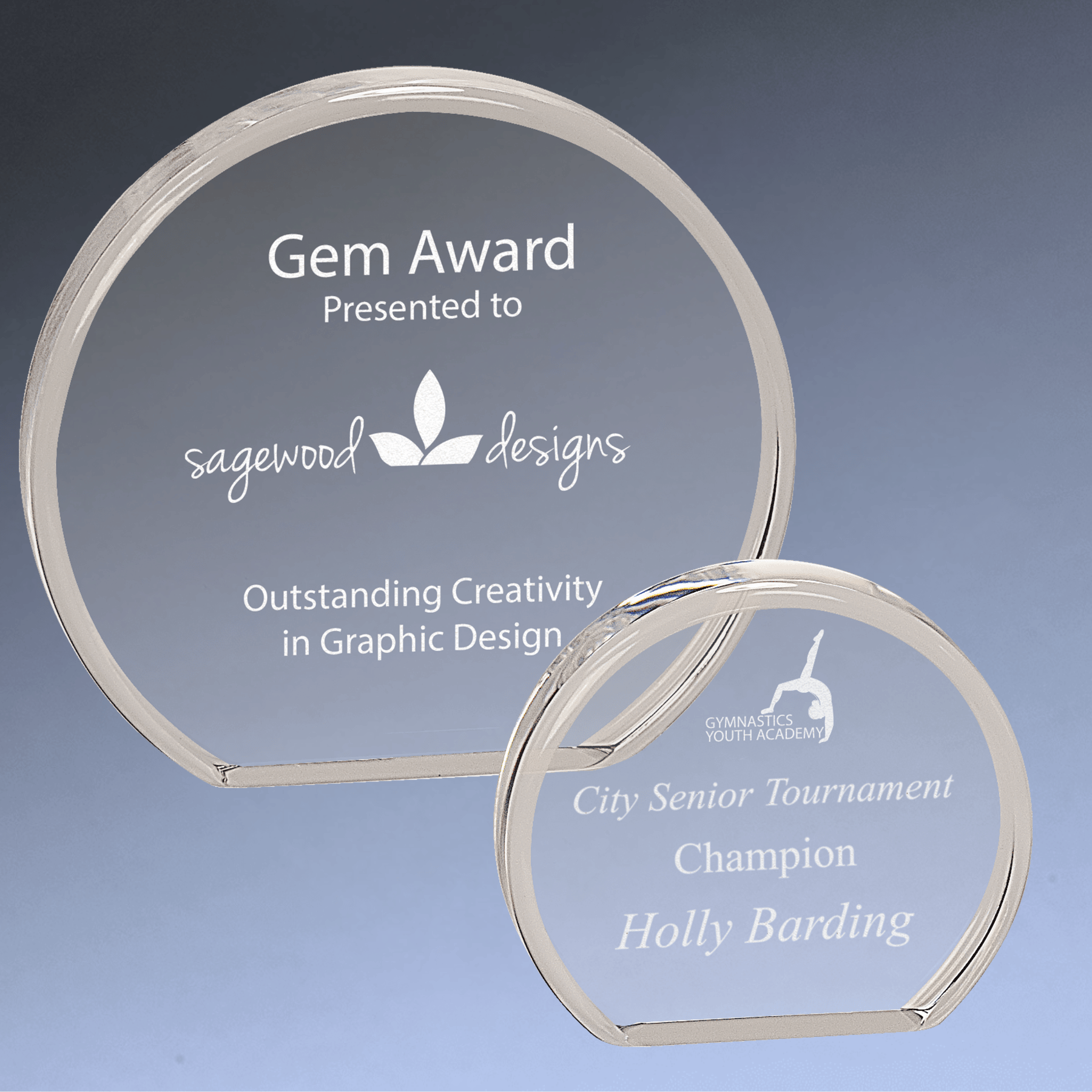 Premier Clear Round Acrylic Awards with Optional Gold or Blue Tint Solid Clear / 3 1/2"
