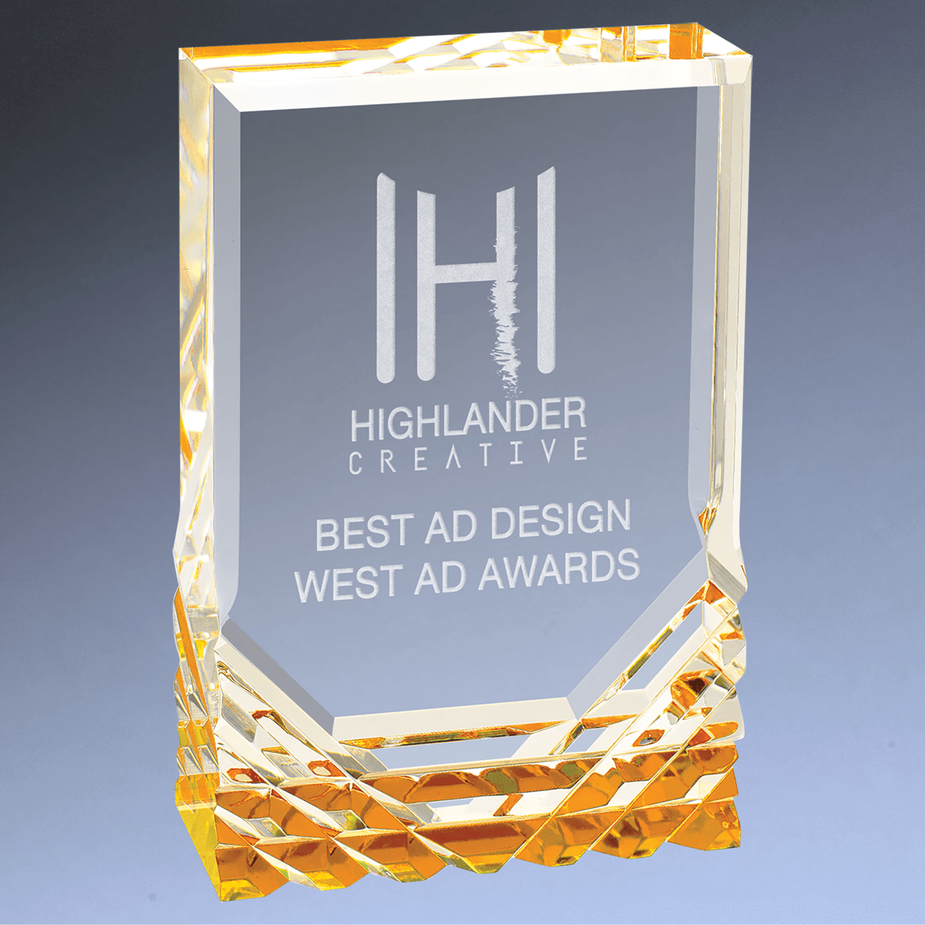Jewel Mirage Acrylic Award – Custom Engraved with Blue or Gold Accents Gold / 3 1/2" x 5"