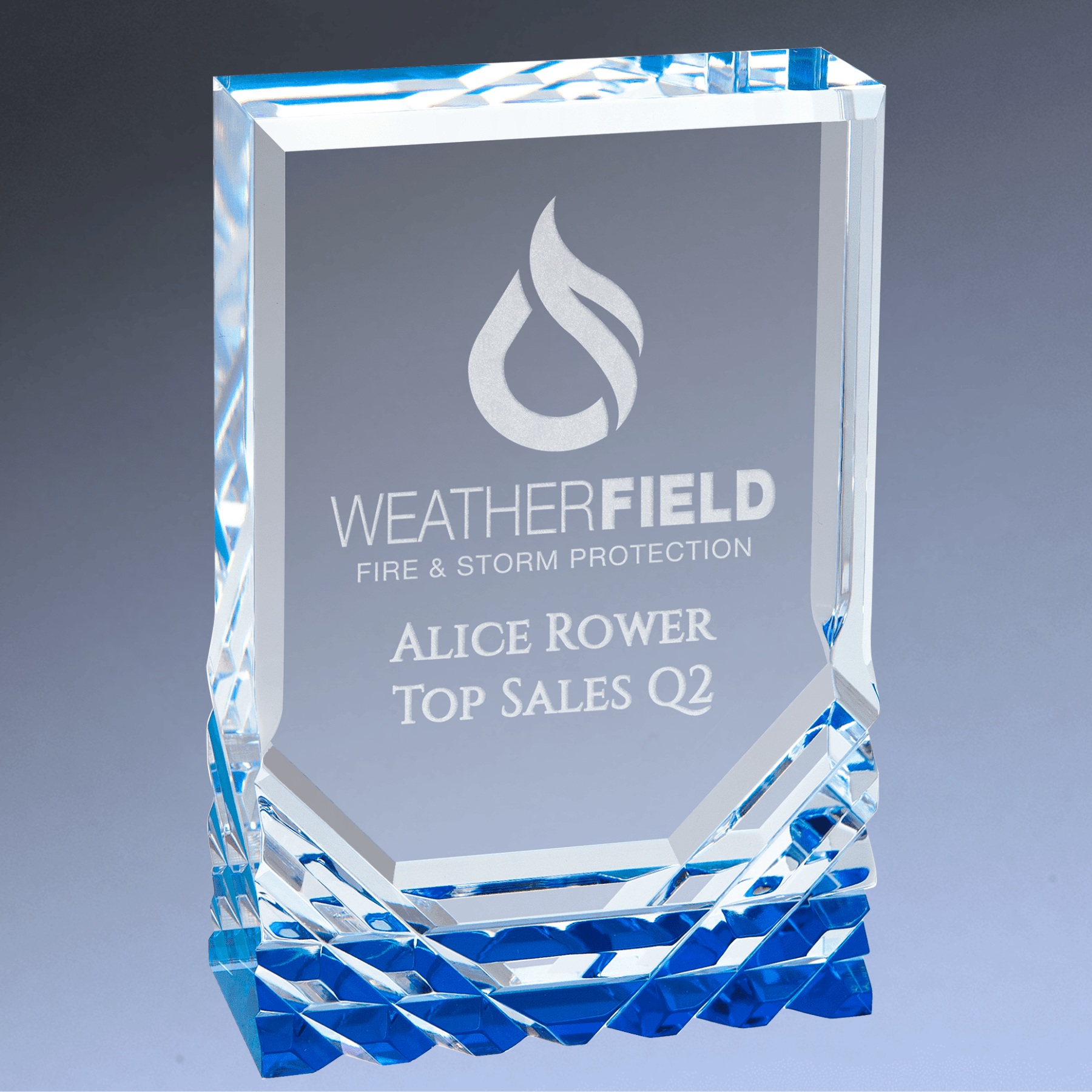 Jewel Mirage Acrylic Award – Custom Engraved with Blue or Gold Accents Blue / 3 1/2" x 5"