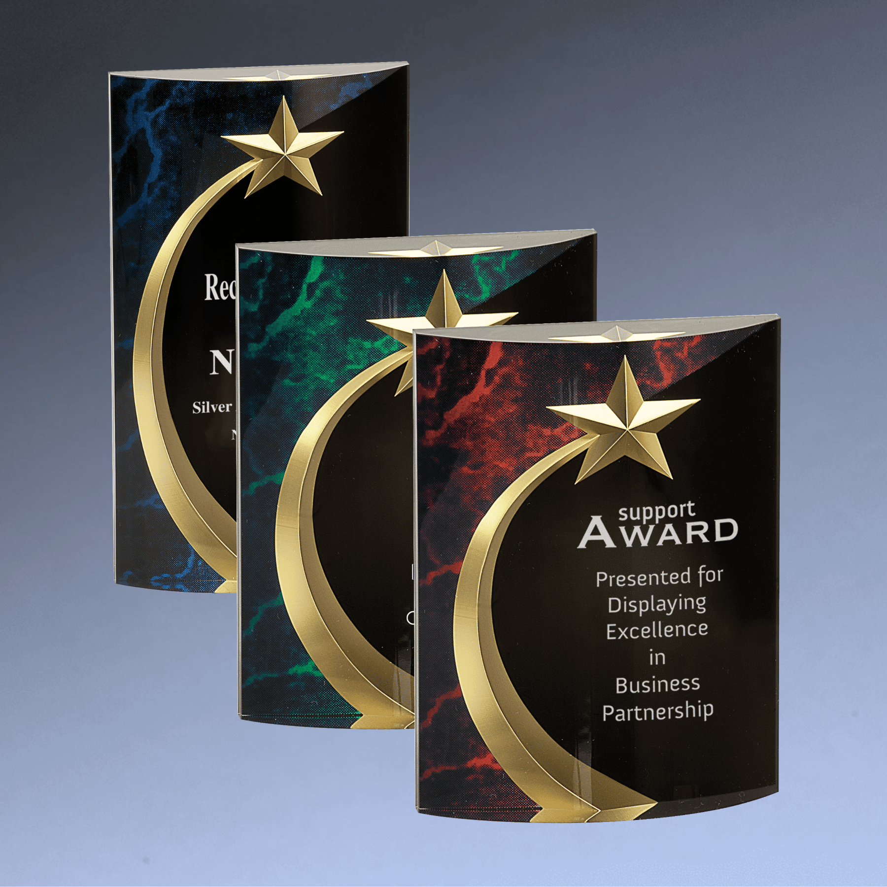 Shooting Star Acrylic Award with Gold Star Embellishment Blue / Squared / 6"