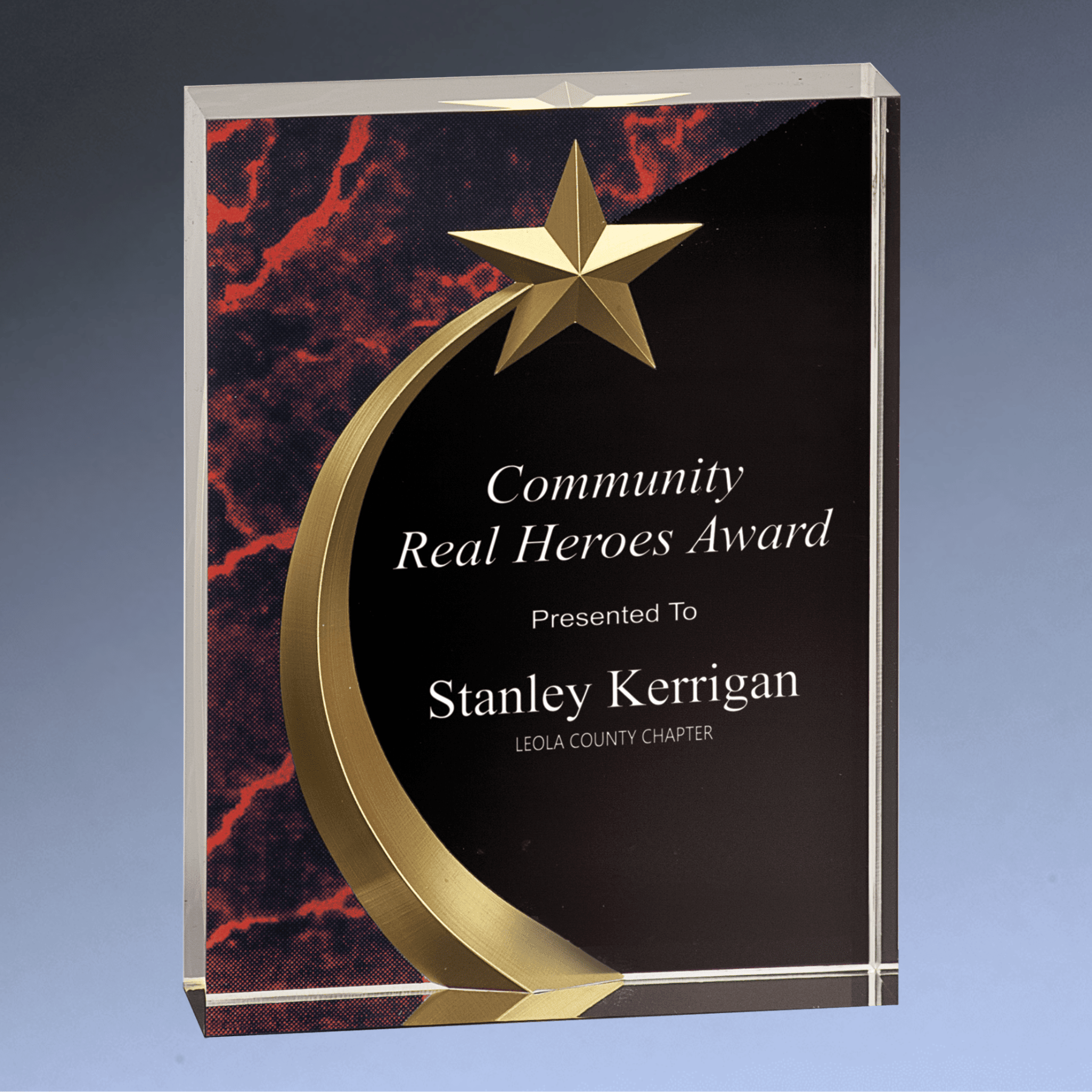 Shooting Star Acrylic Award with Gold Star Embellishment Blue / Squared / 6"