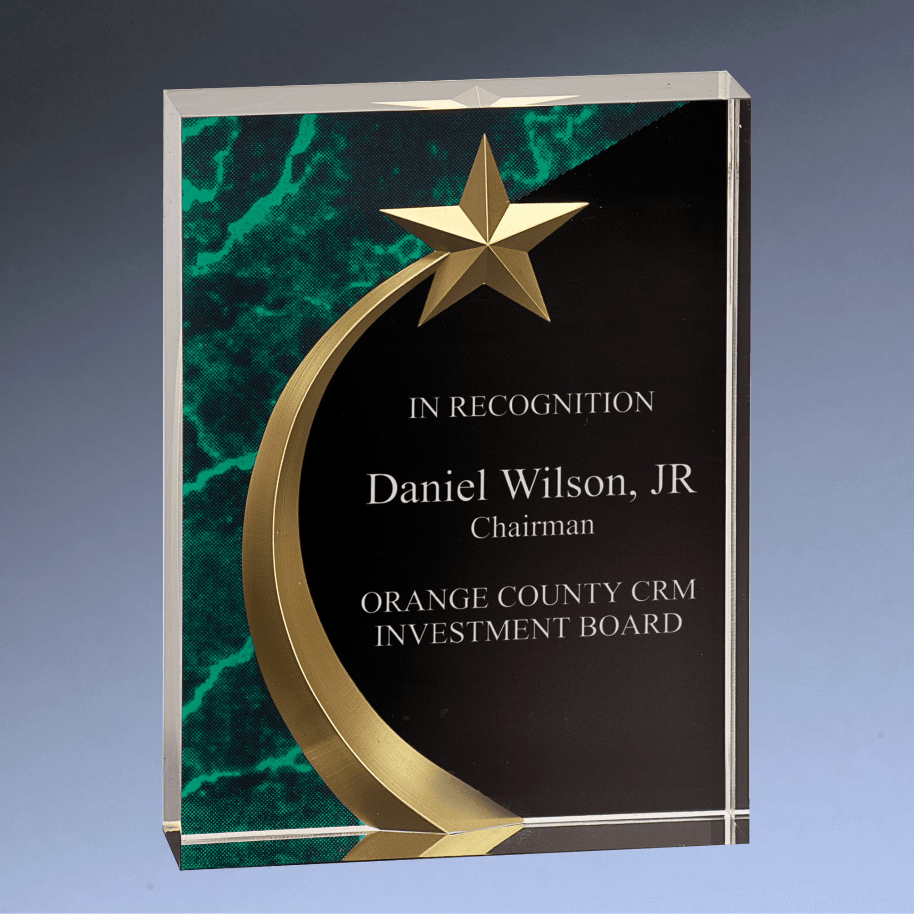 Shooting Star Acrylic Award with Gold Star Embellishment Blue / Squared / 6"