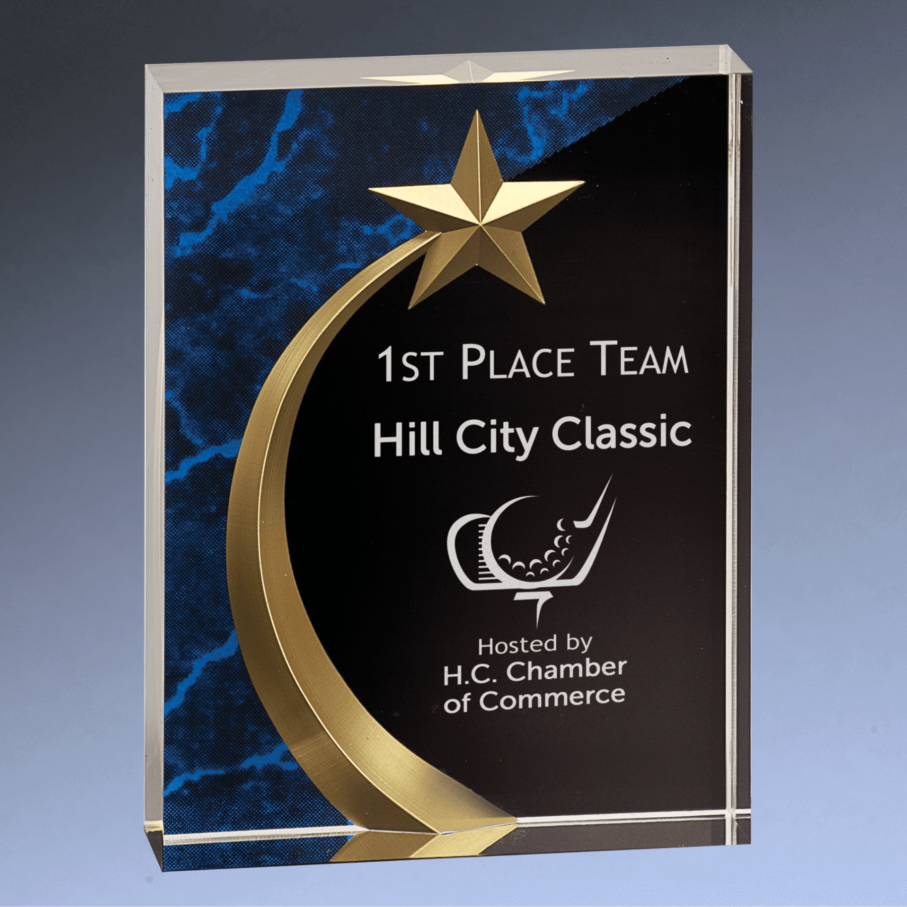 Shooting Star Acrylic Award with Gold Star Embellishment Blue / Squared / 6"