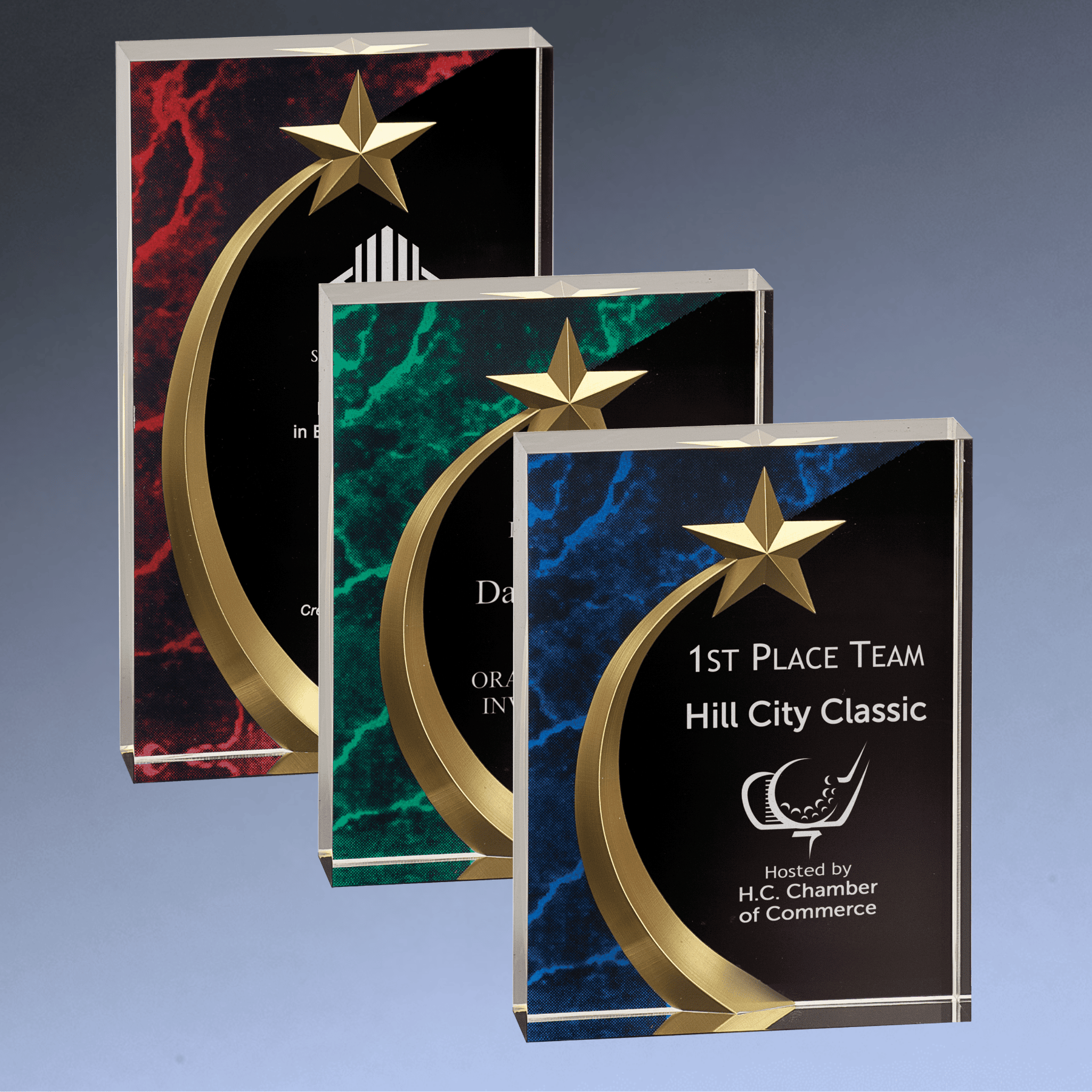 Shooting Star Acrylic Award with Gold Star Embellishment Blue / Squared / 6"