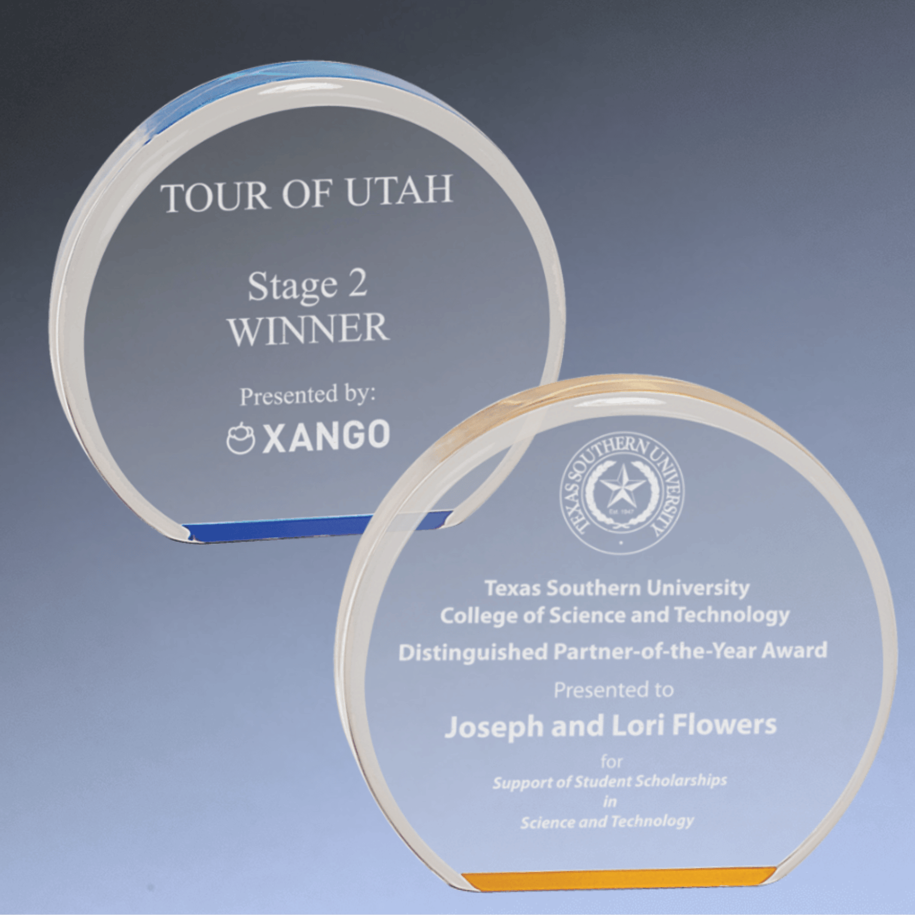 Premier Clear Round Acrylic Awards with Optional Gold or Blue Tint Solid Clear / 3 1/2"