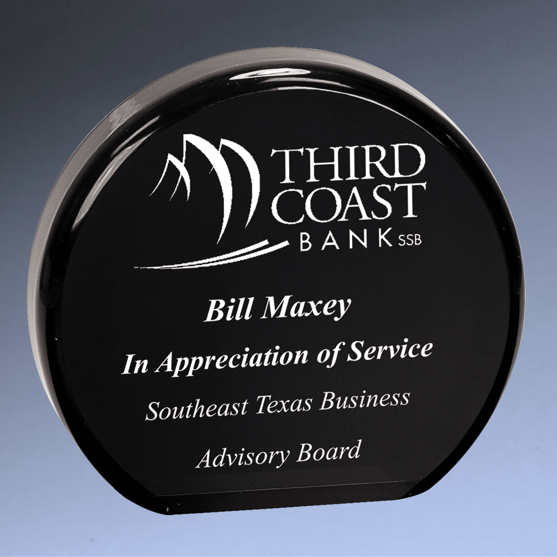 Self-Standing Round Acrylic Award - Solid Black or Marbelized Black / 3 1/2"