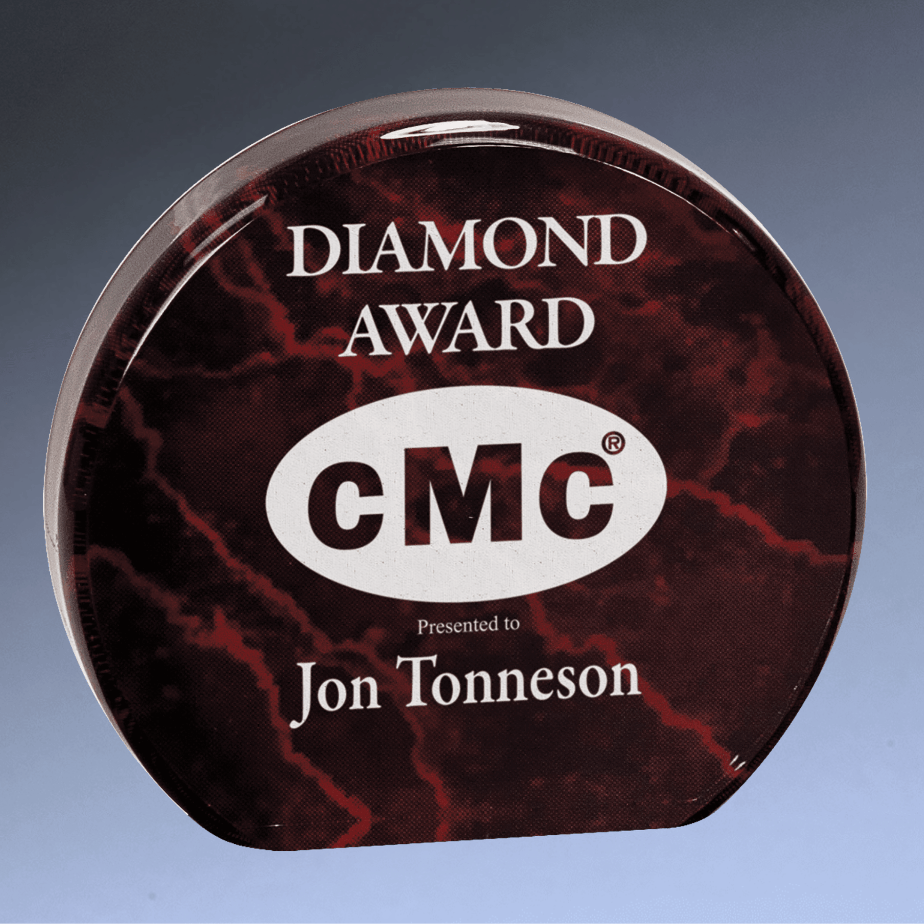 Self-Standing Round Acrylic Award - Solid Black or Marbelized Red Marble / 3 1/2"