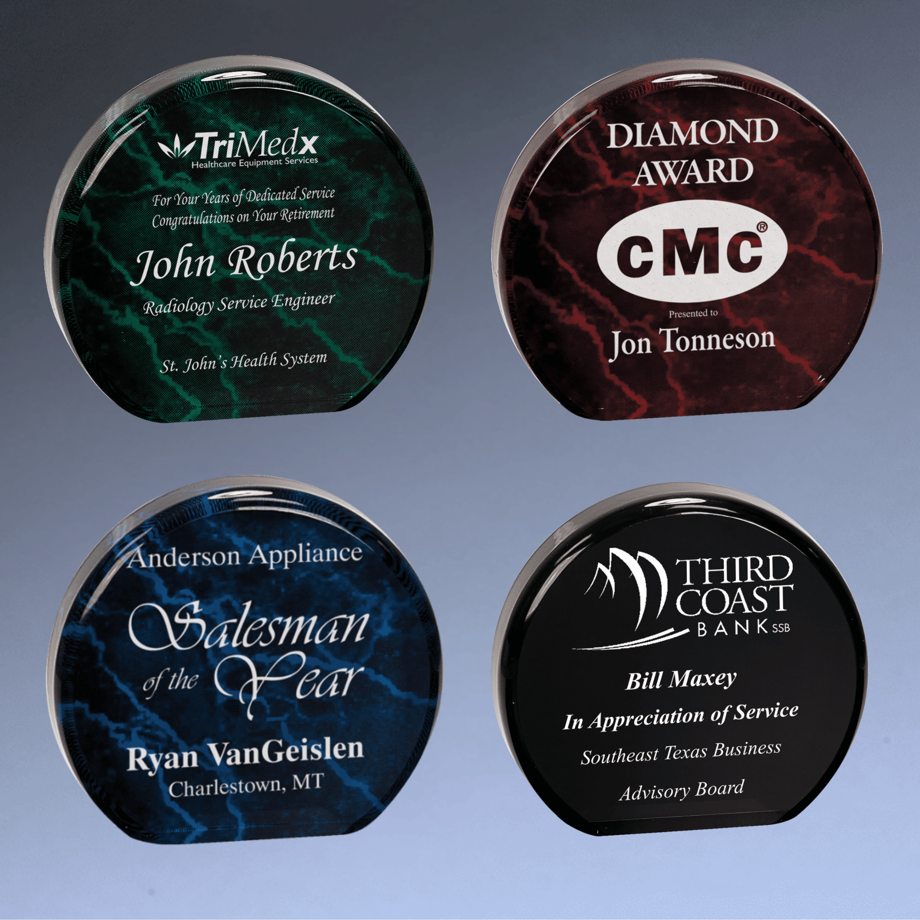 Self-Standing Round Acrylic Award - Solid Black or Marbelized Black / 3 1/2"