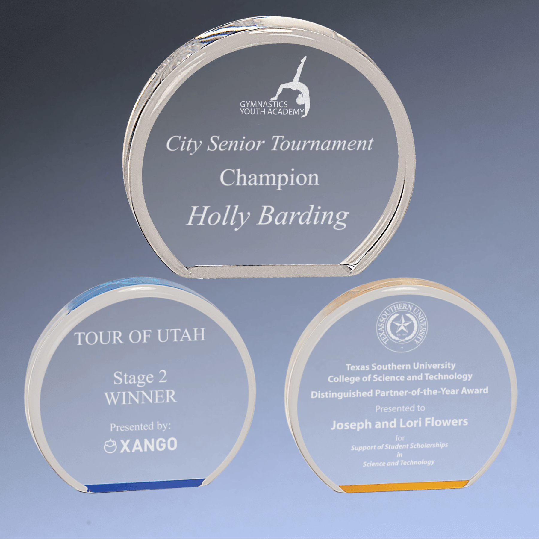 Premier Clear Round Acrylic Awards with Optional Gold or Blue Tint Solid Clear / 3 1/2"
