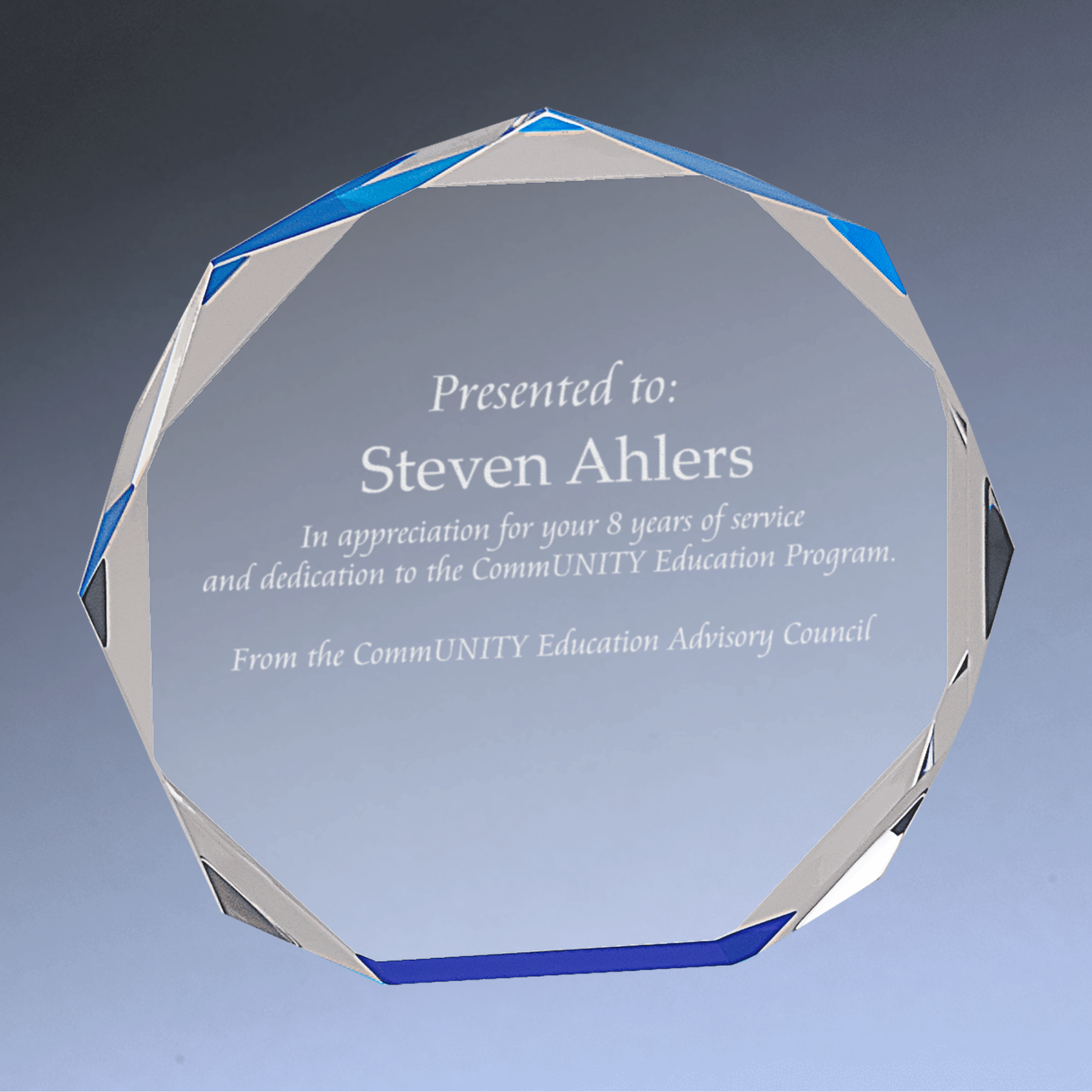 Octagon Acrylic Award - Engraved for Desks & Display Blue/Clear / 5"
