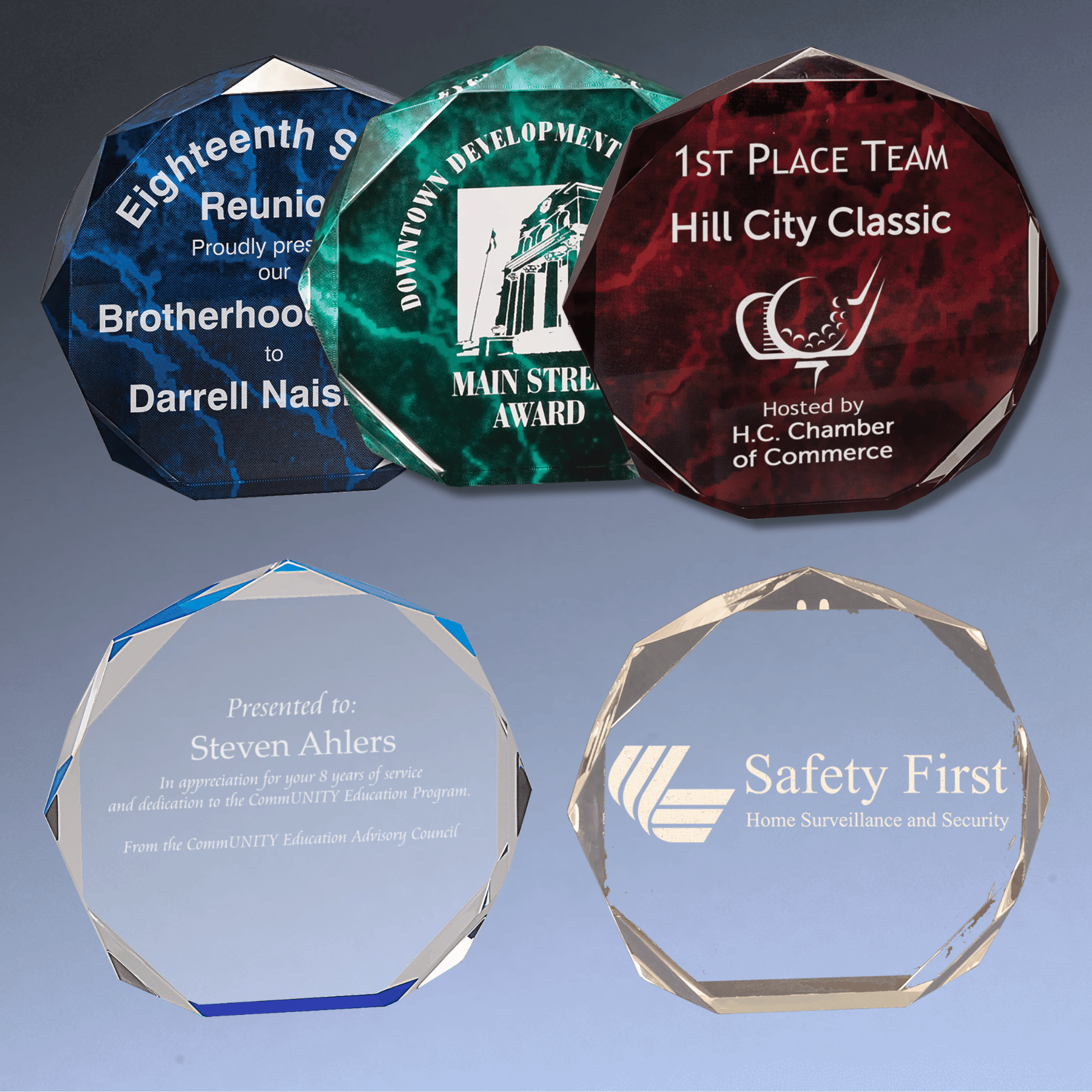 Octagon Acrylic Award - Engraved for Desks & Display Green Marble / 5"