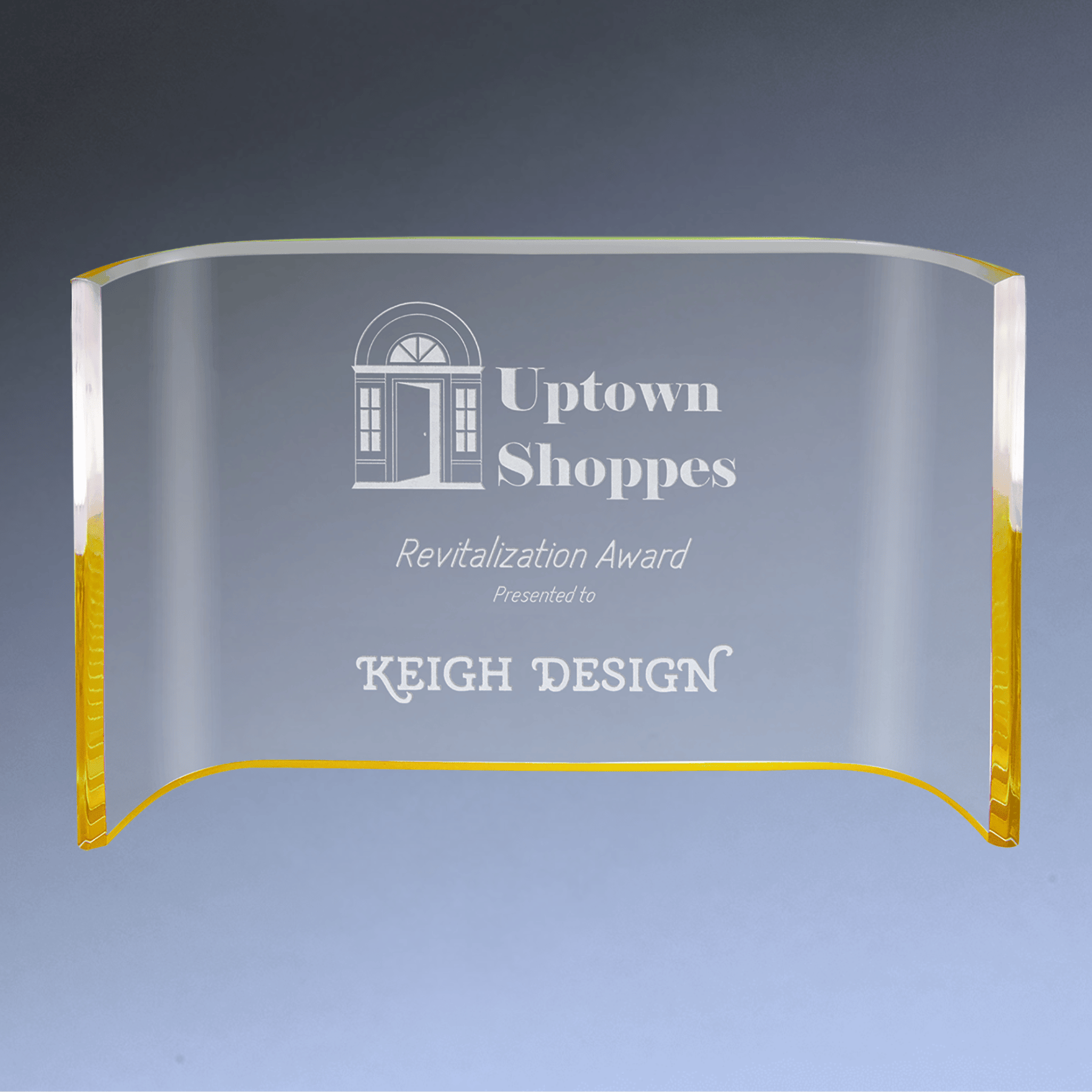 Acrylic Crescent Awards - Solid Clear or with Blue or Gold Tints Gold Tint / 6 x 4