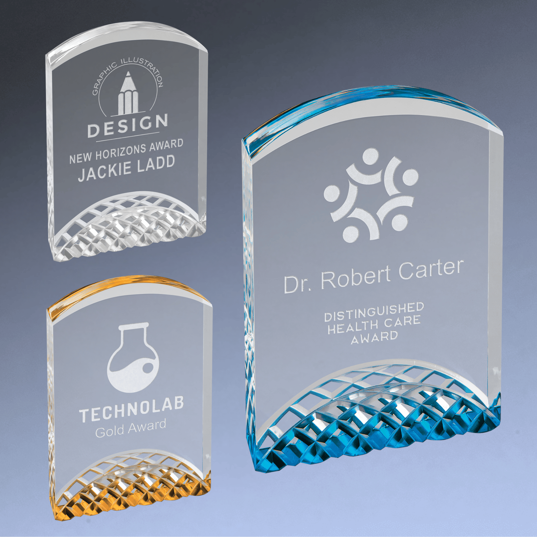 Horizon Acrylic Arch Award with Gold, Blue or Silver Accents Blue / 5"
