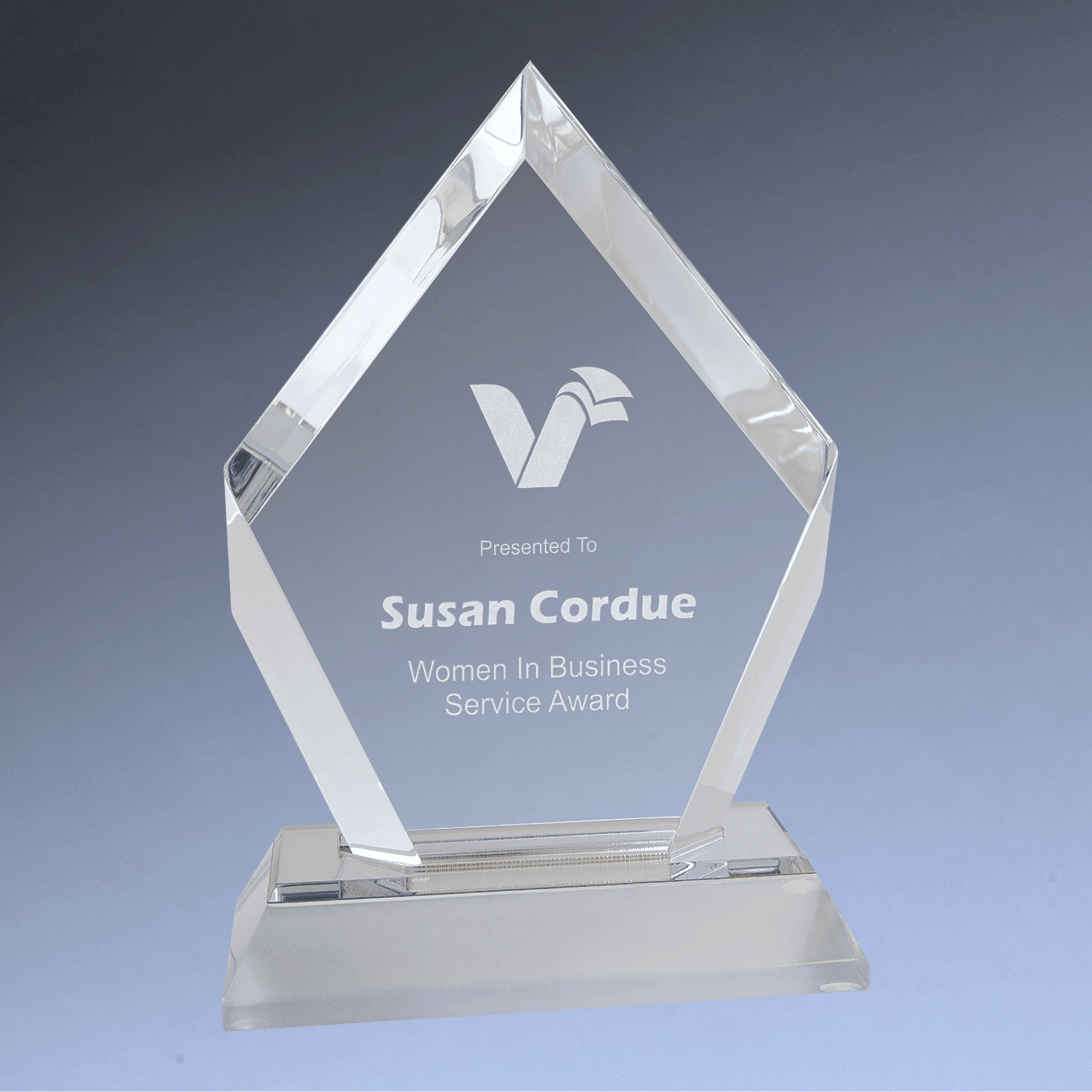 Diamond Impress Acrylic Award with Frosted Colored Base Silver / 6"