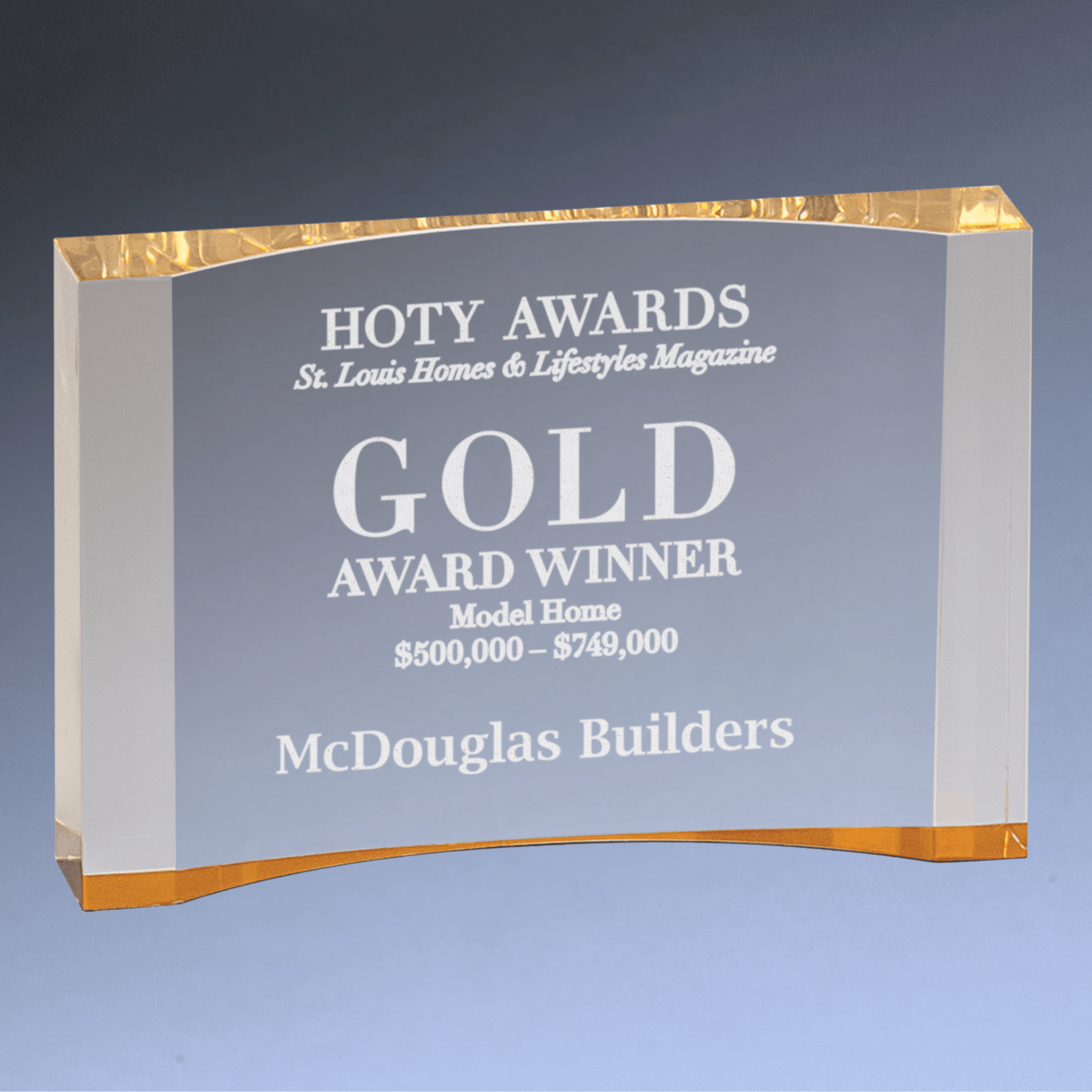 Crescent Acrylic Award with Color Foil Base and Custom Engraving Gold / 5" x 3 1/2"