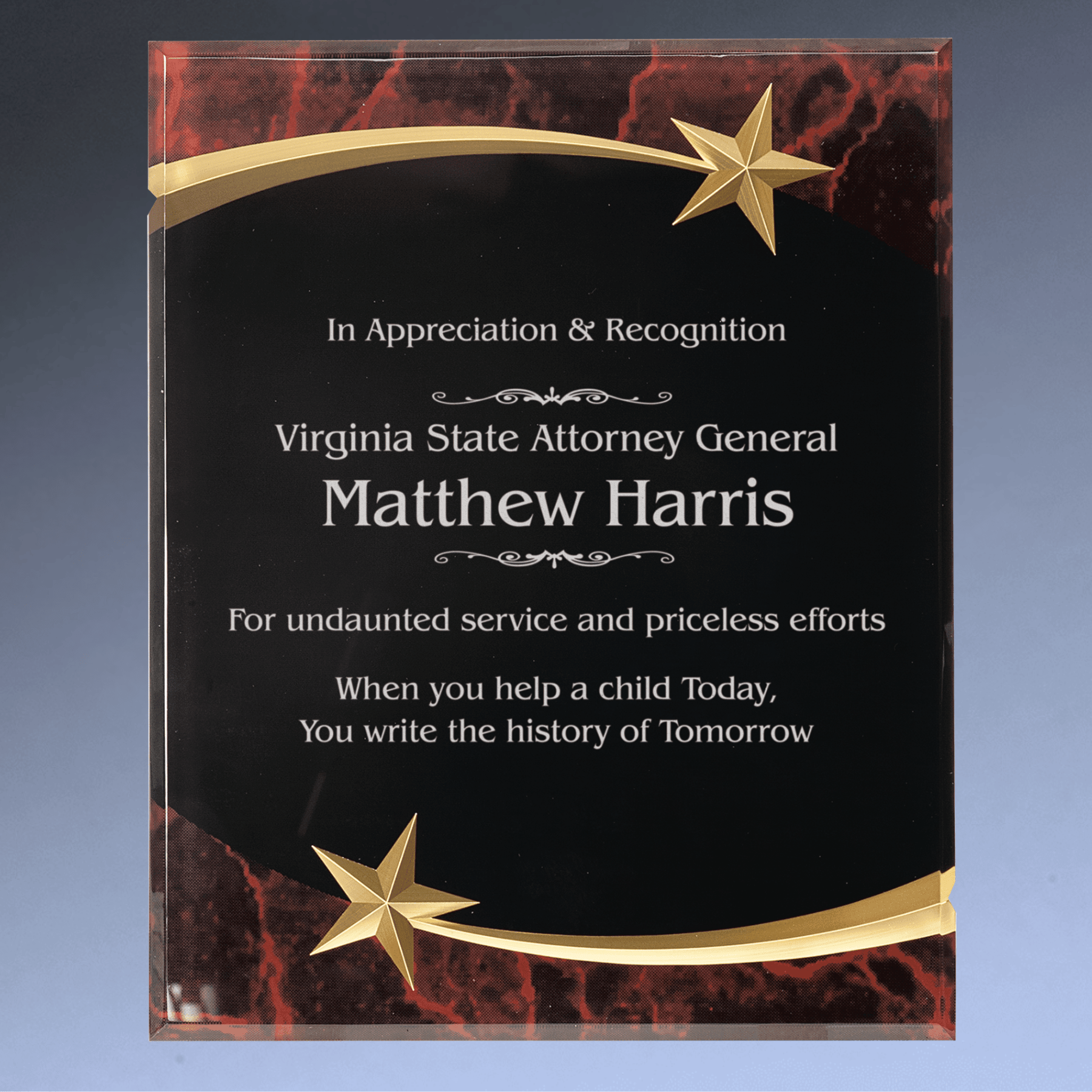 Shooting Star Acrylic Award Plaque – Marbleized & Custom Engraved Blue / 7 x 9"