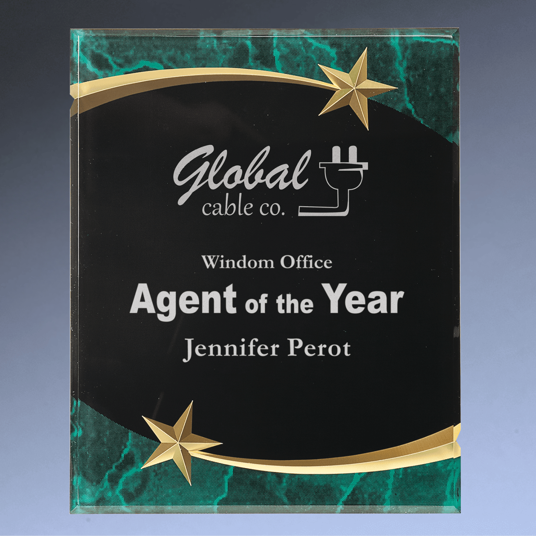 Shooting Star Acrylic Award Plaque – Marbleized & Custom Engraved Blue / 7 x 9"