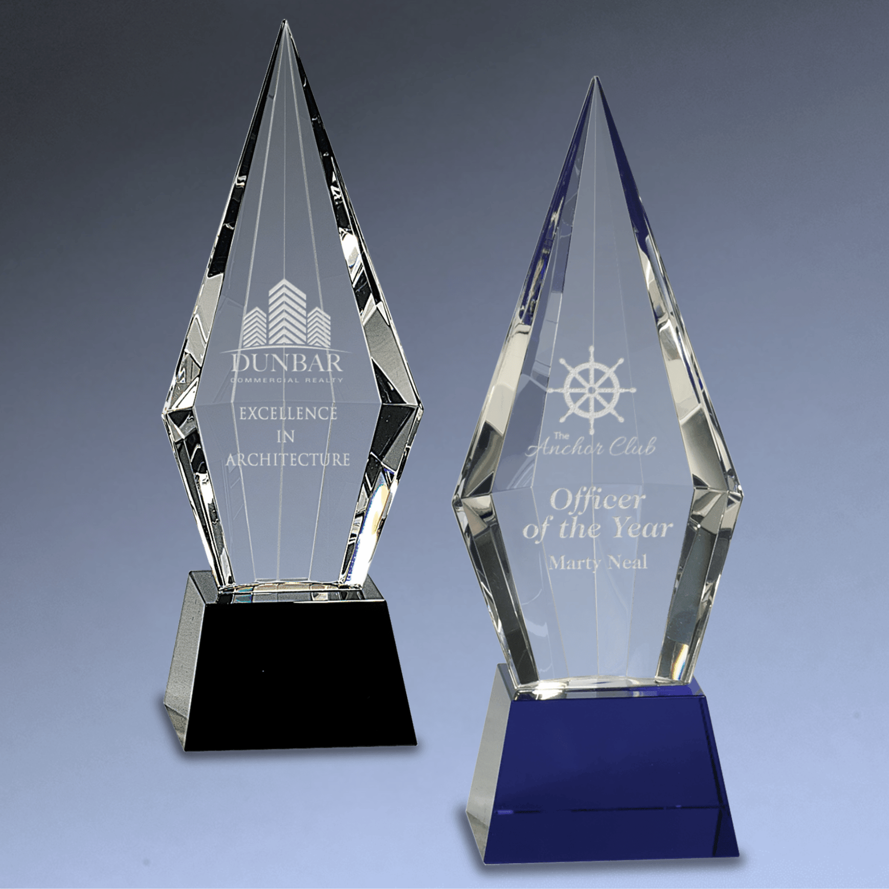 Obelisk Facet Crystal Award with Pedestal Base Blue / 11"