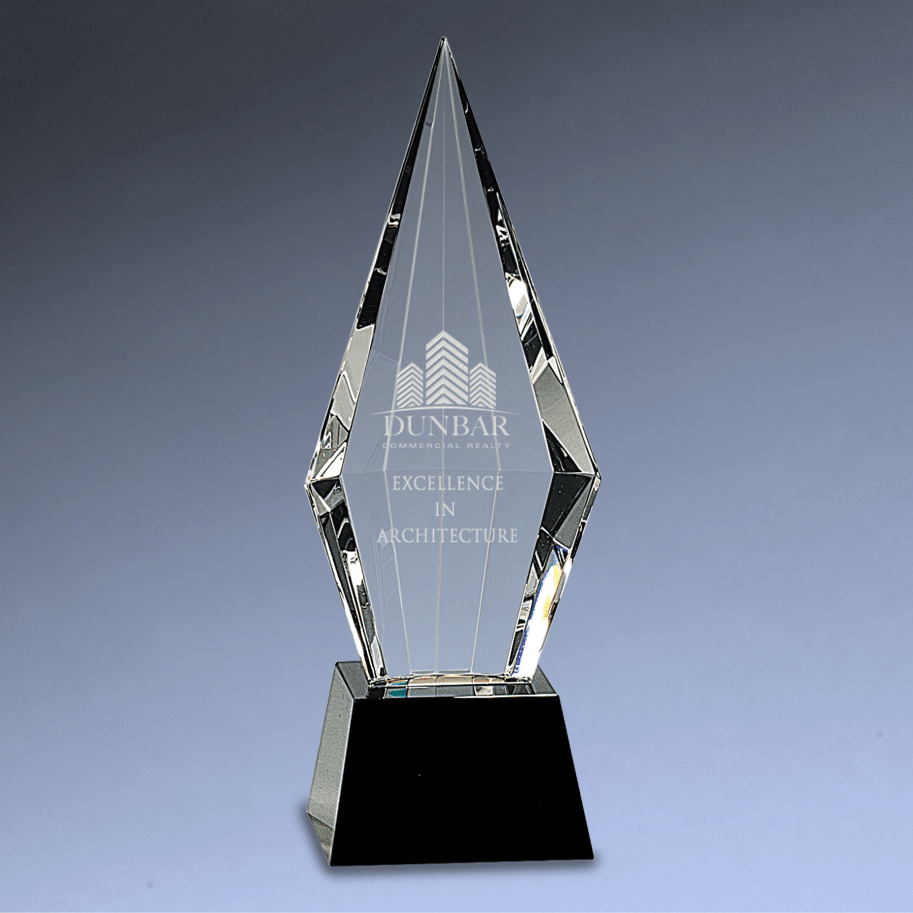 Obelisk Facet Crystal Award with Pedestal Base Black / 11"
